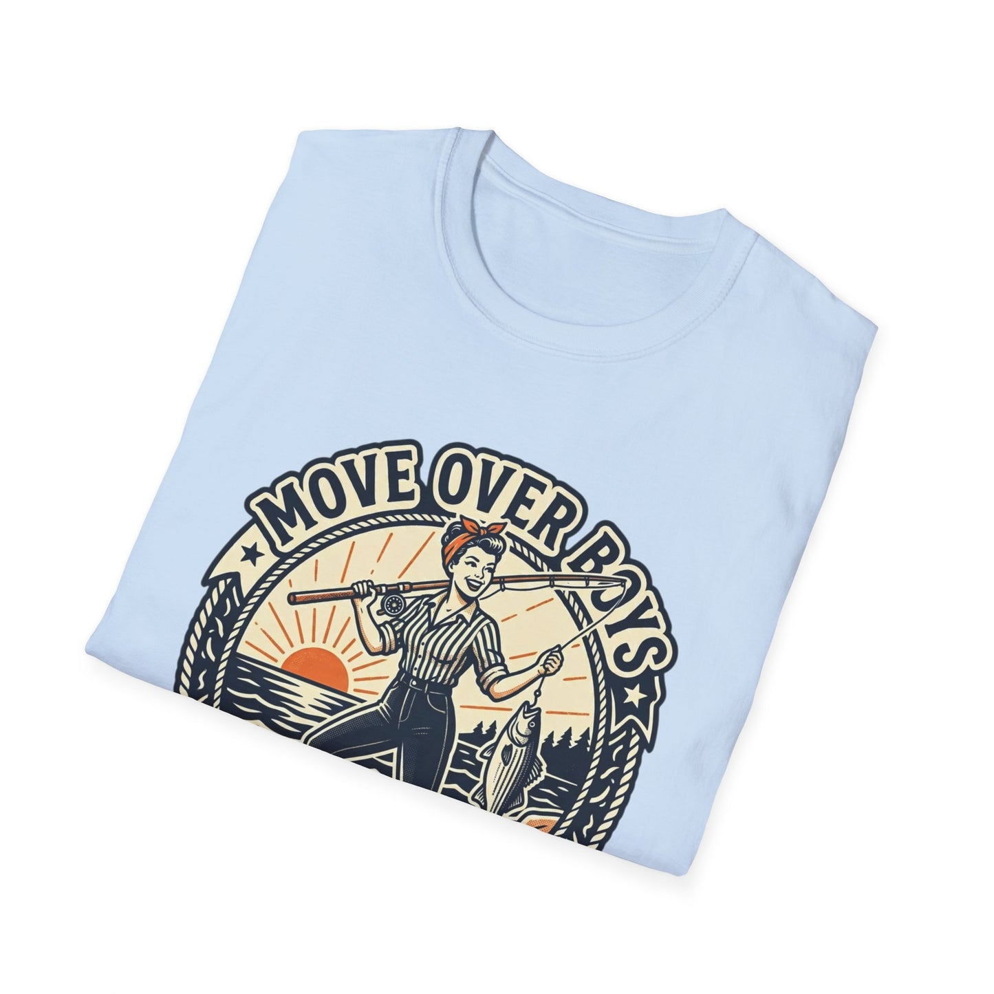 "Move Over Boys, Let This Girl Show How to Fish" Vintage Design - Fishing T-Shirt