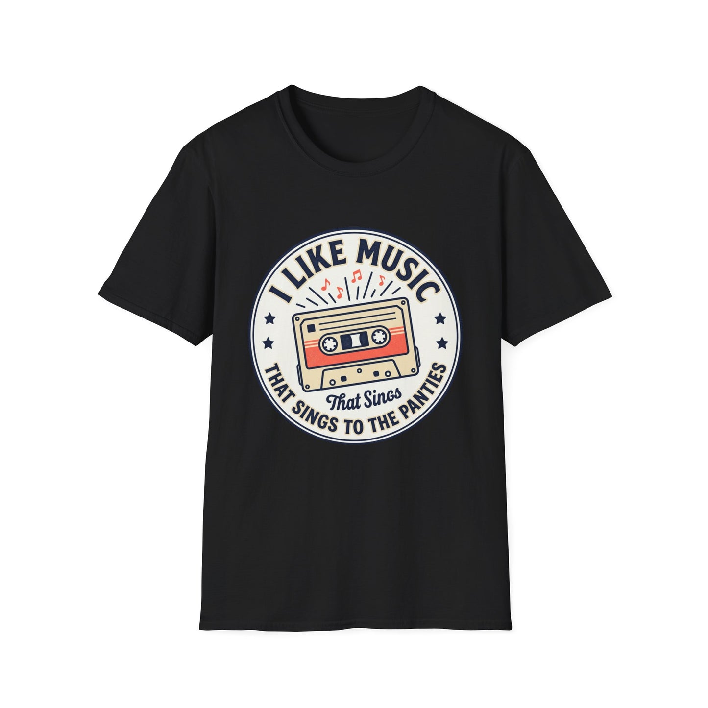 Retro Cassette T-Shirt — "I Like Music That Sings to the Pants" Vintage Music Tee