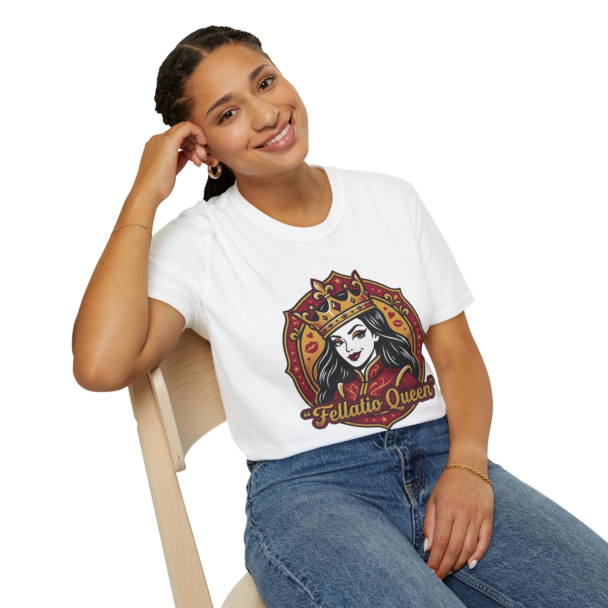 "Fellatio Queen" Retro Pinup Crown Graphic Tee Printify