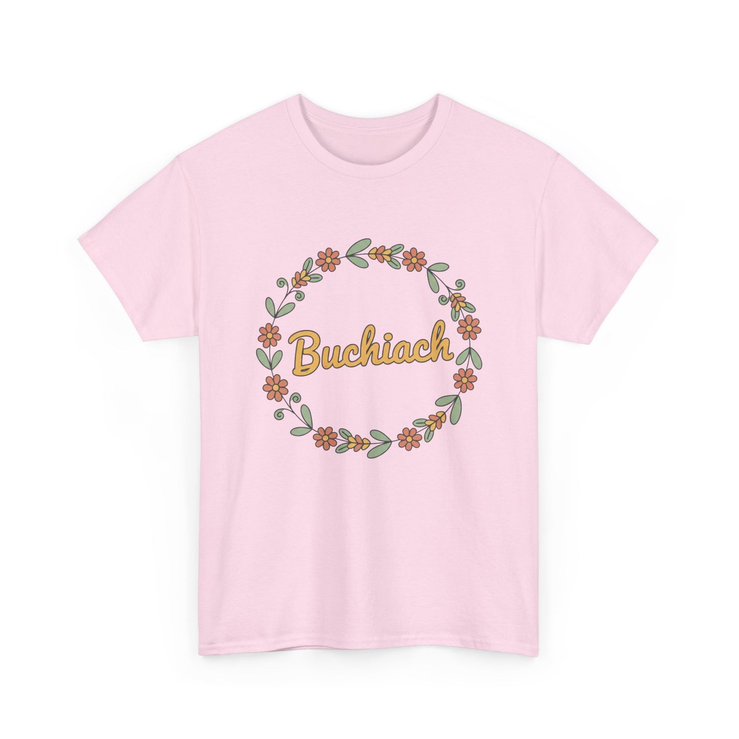 Buchiach Floral Wreath T-Shirt — Retro Script Garden Tee Printify