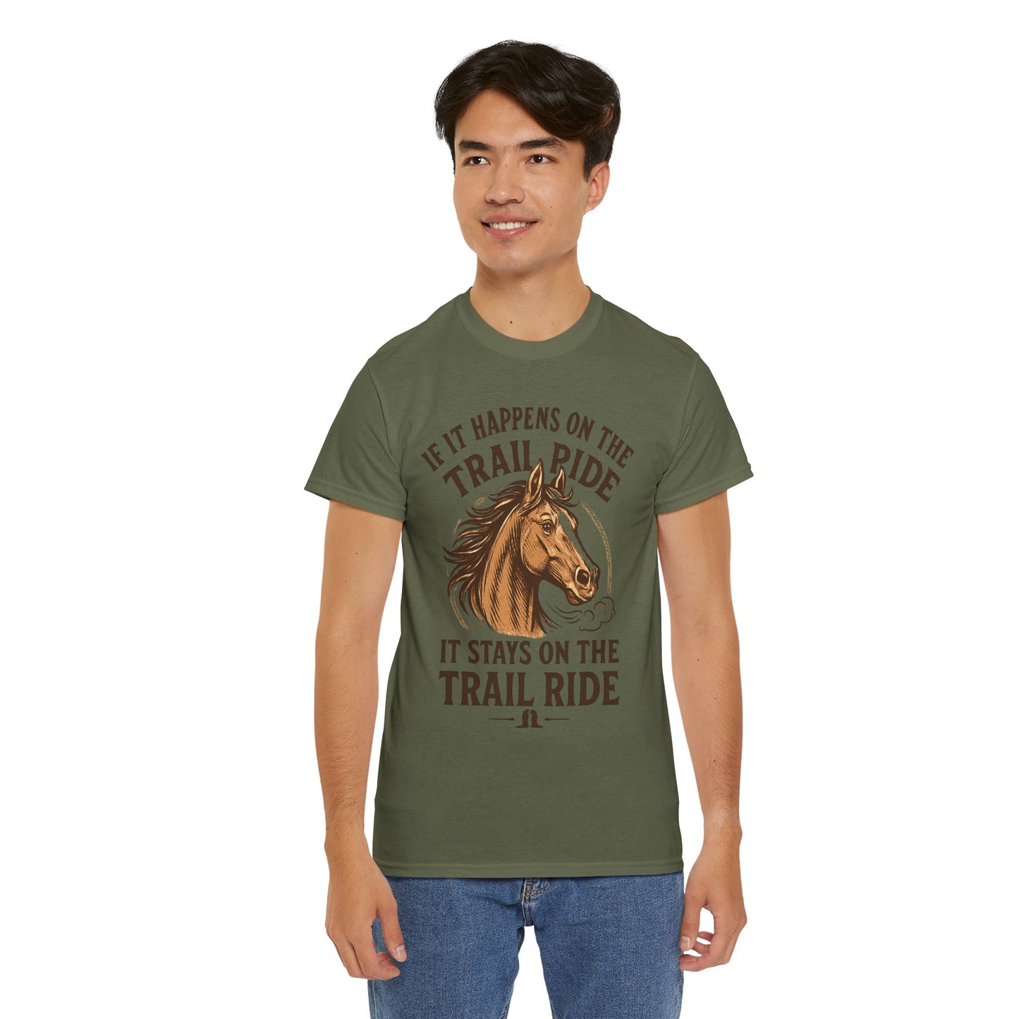 Trail Ride T-Shirt — "If It Happens On The Trail Ride, It Stays On The Trail Ride" Horse Tee