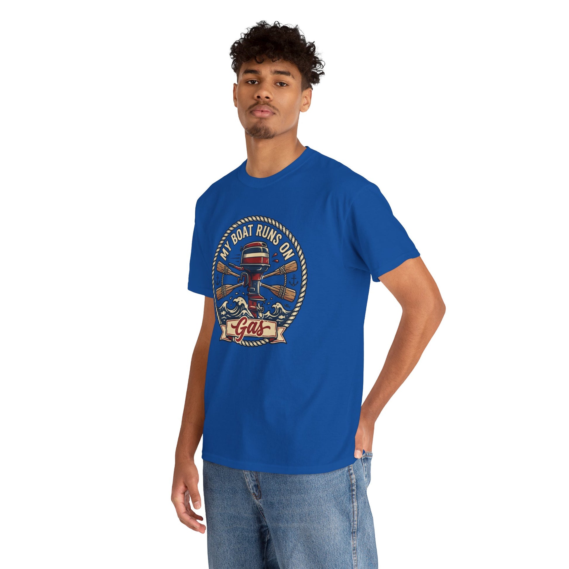 Boat Runs on Gas T-Shirt — Vintage Outboard Motor Fishing Tee Printify