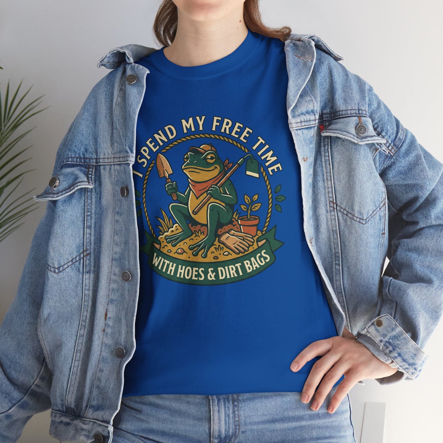 Gardening Frog T-Shirt — "I Spend My Free Time With Hoes & Dirt Bags" Funny Garden Tee