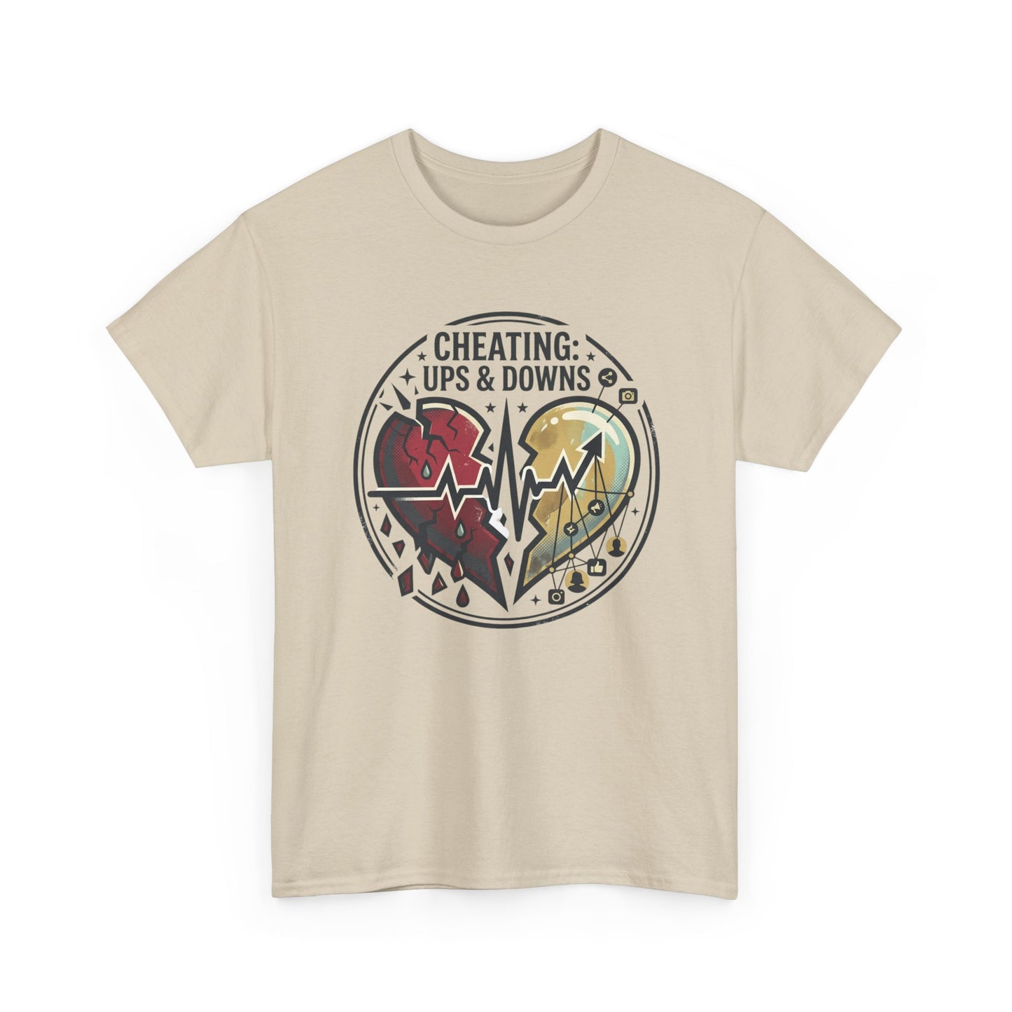 Cheating: Ups & Downs Broken Heart Graphic Tee Printify