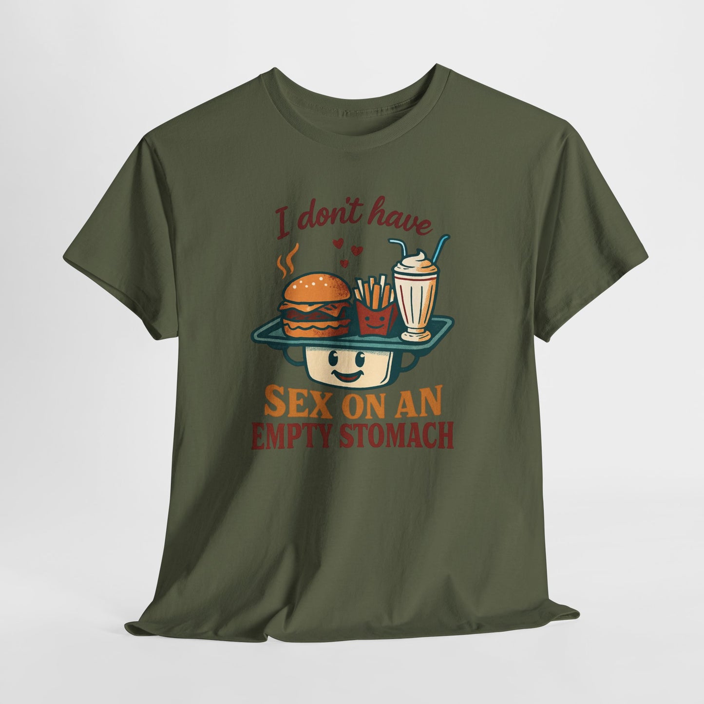 "I Don't Have Sex on an Empty Stomach" Burger & Milkshake Funny T-Shirt