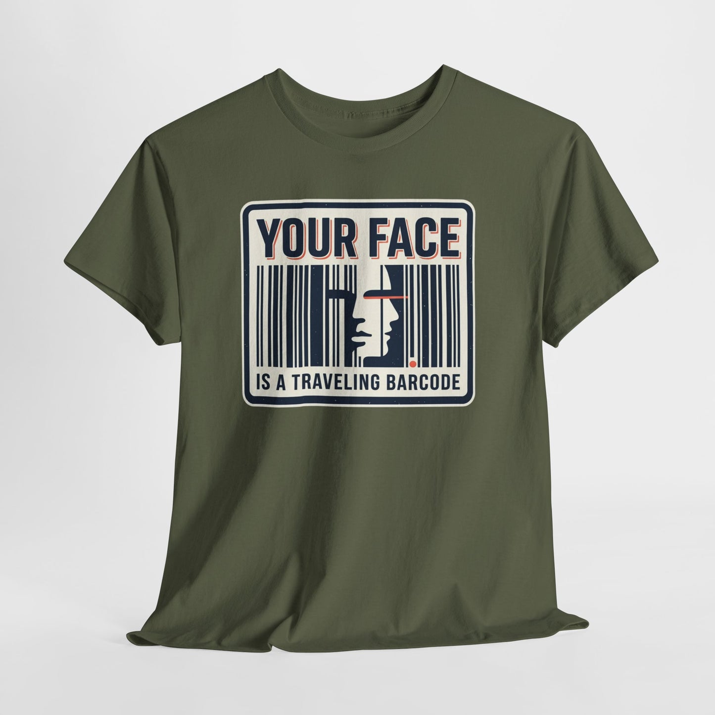 "Your Face Is a Traveling Barcode" Graphic Tee