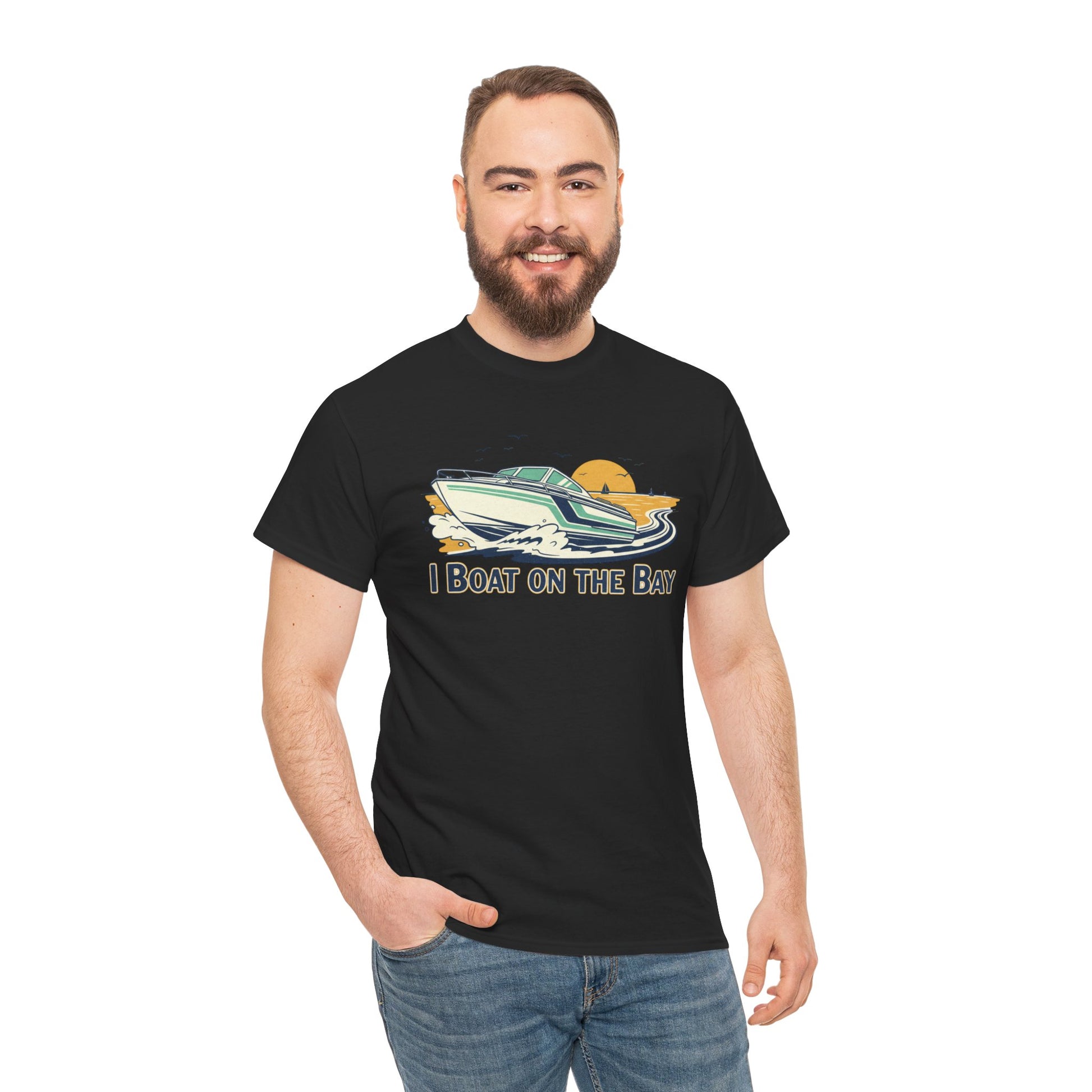 Boat on the Bay T-Shirt — Retro Motorboat Sunset Tee Printify