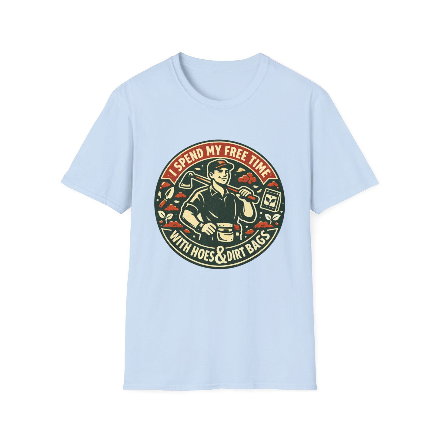 Gardener T-Shirt — “I Spend My Free Time With Hoes & Dirt Bags” Retro Gardening Tee