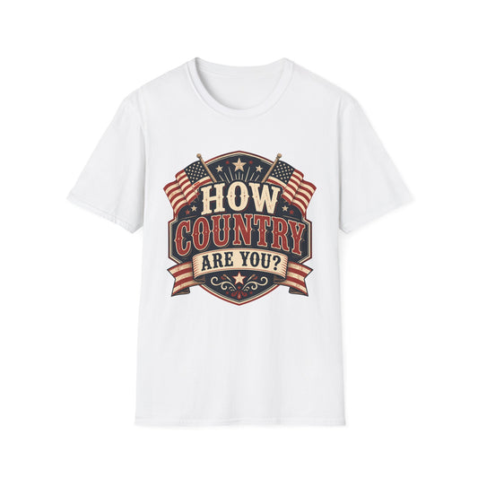 How Country Are You? T-Shirt — Vintage American Flag Country Graphic Tee
