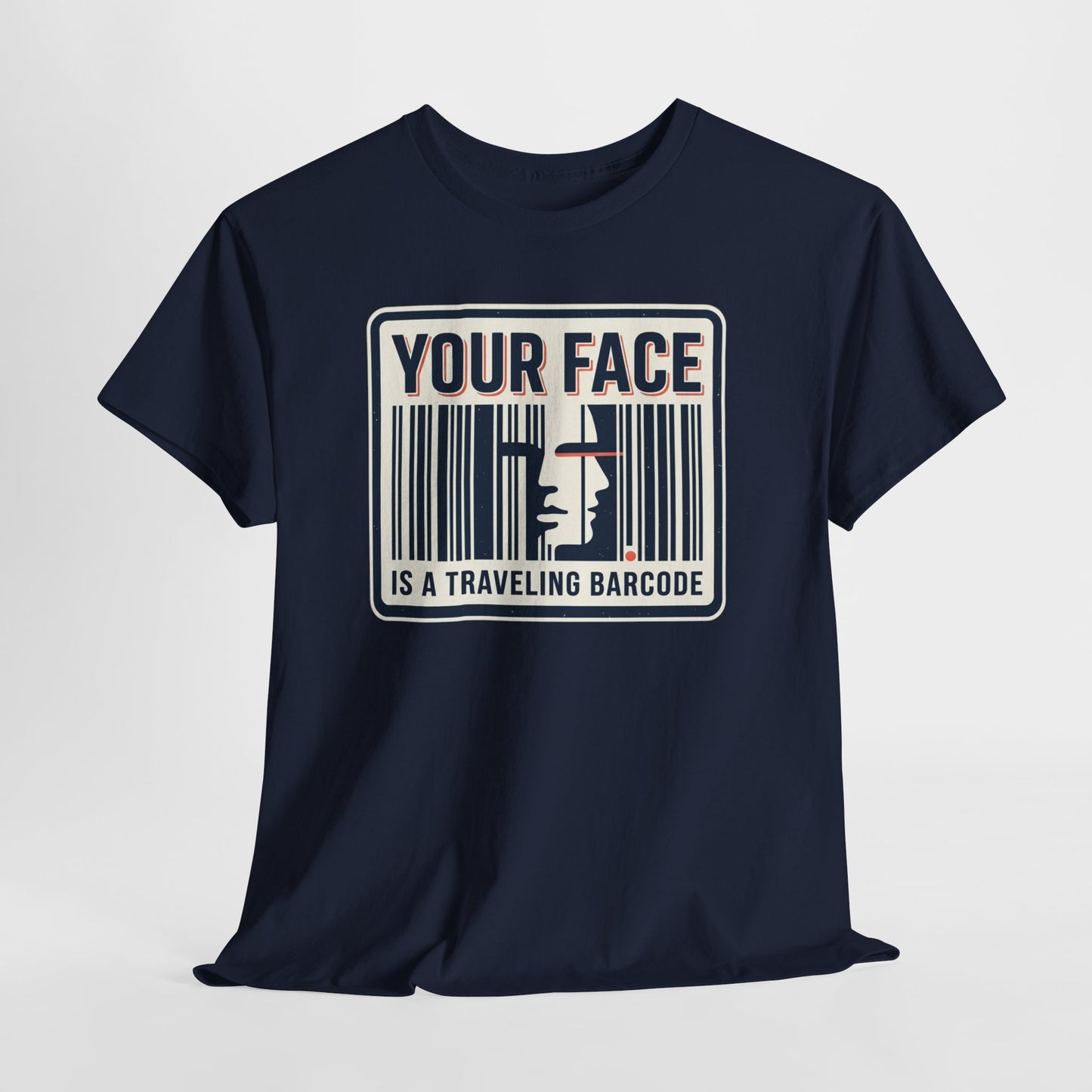 "Your Face Is a Traveling Barcode" Graphic Tee