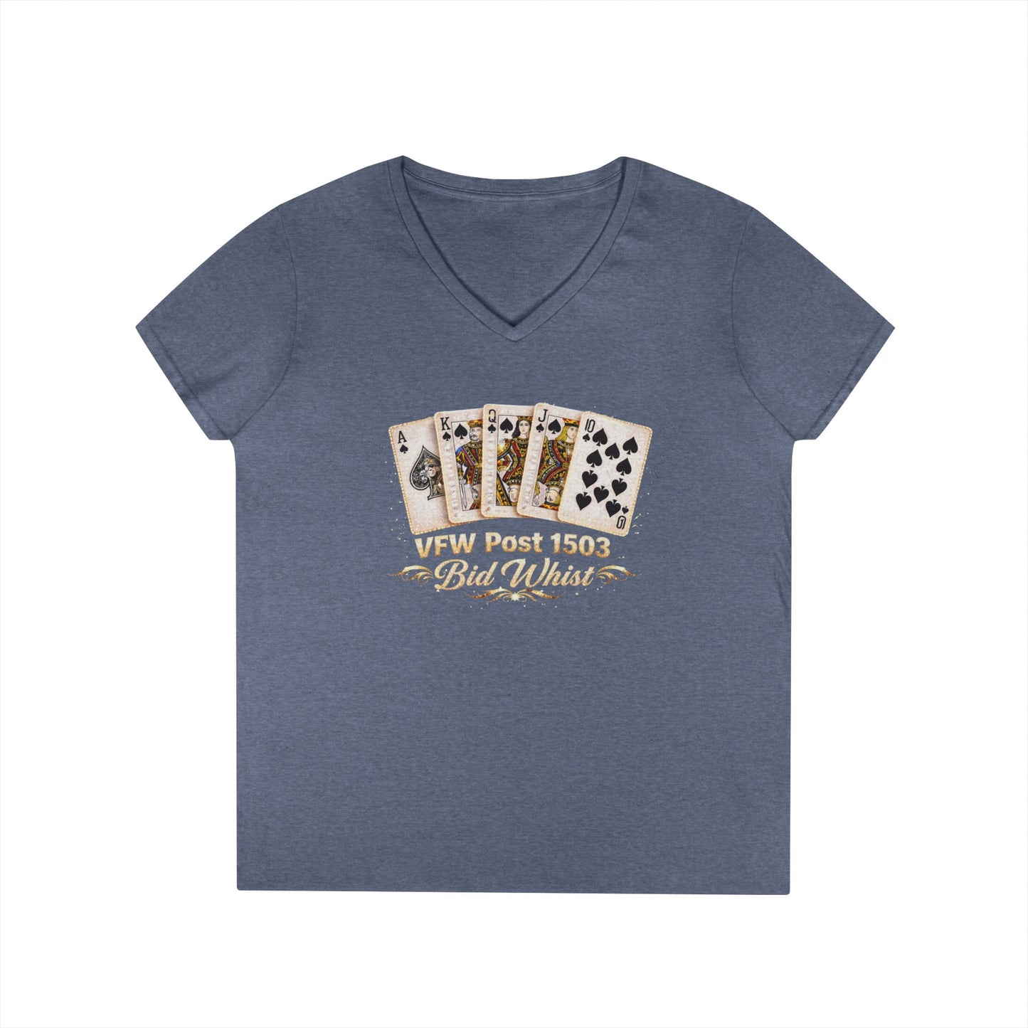 Ladies' V-Neck T-Shirt — Vintage Playing Cards "VFW Post 1503" Graphic Printify