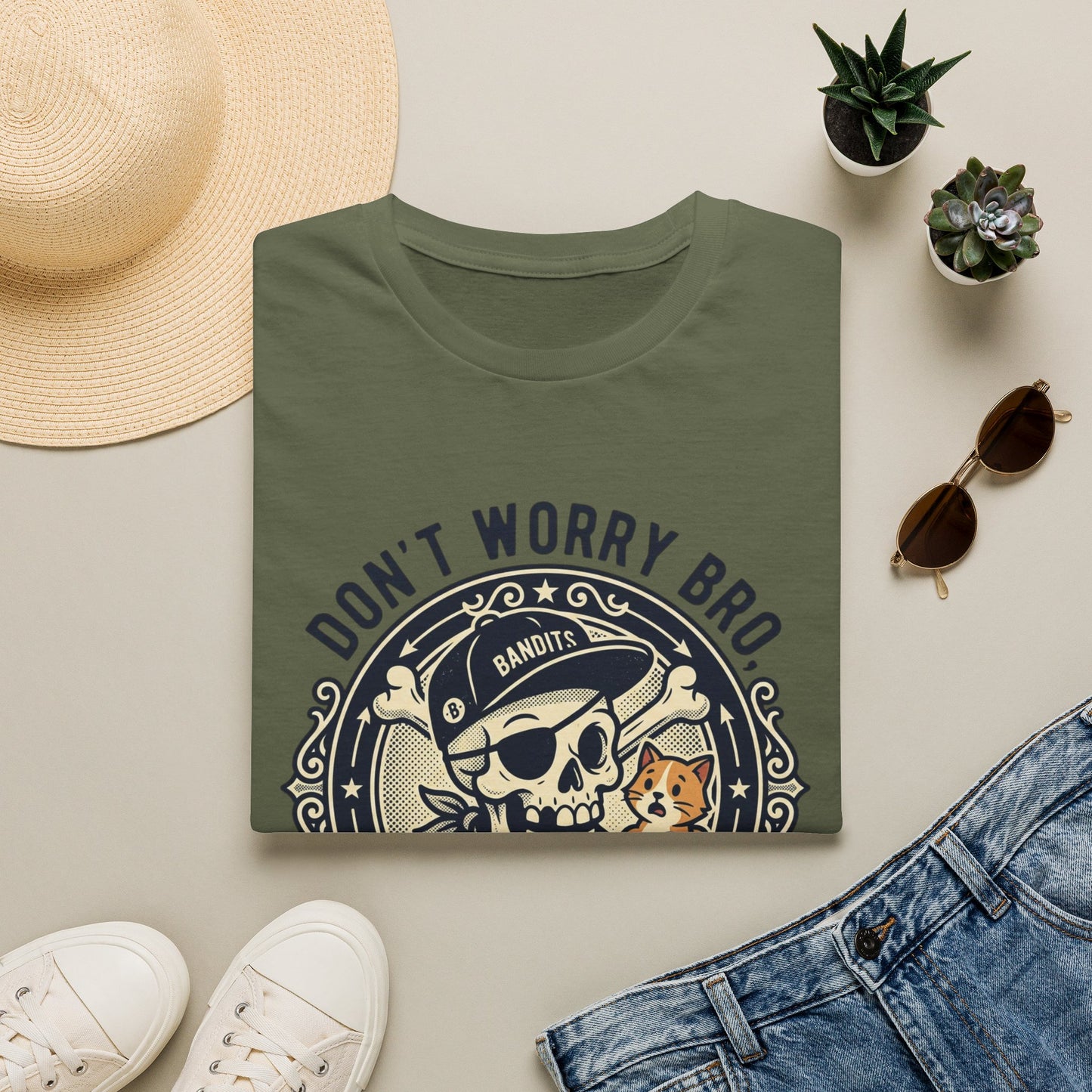 Skull & Cat T-Shirt — "Don't Worry Bro, I'll Give Her Back" Vintage Tee