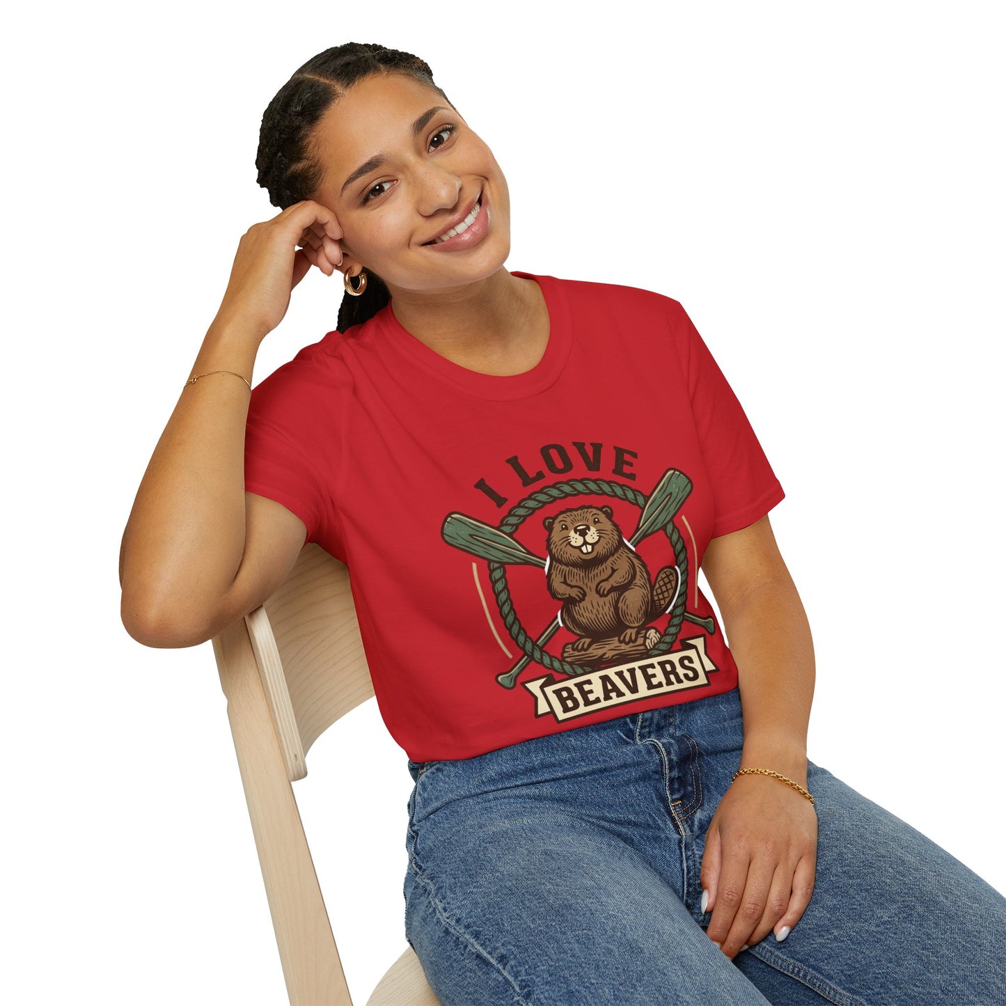 I Love Beavers T-Shirt — Cute Vintage Beaver Graphic Tee with Oars