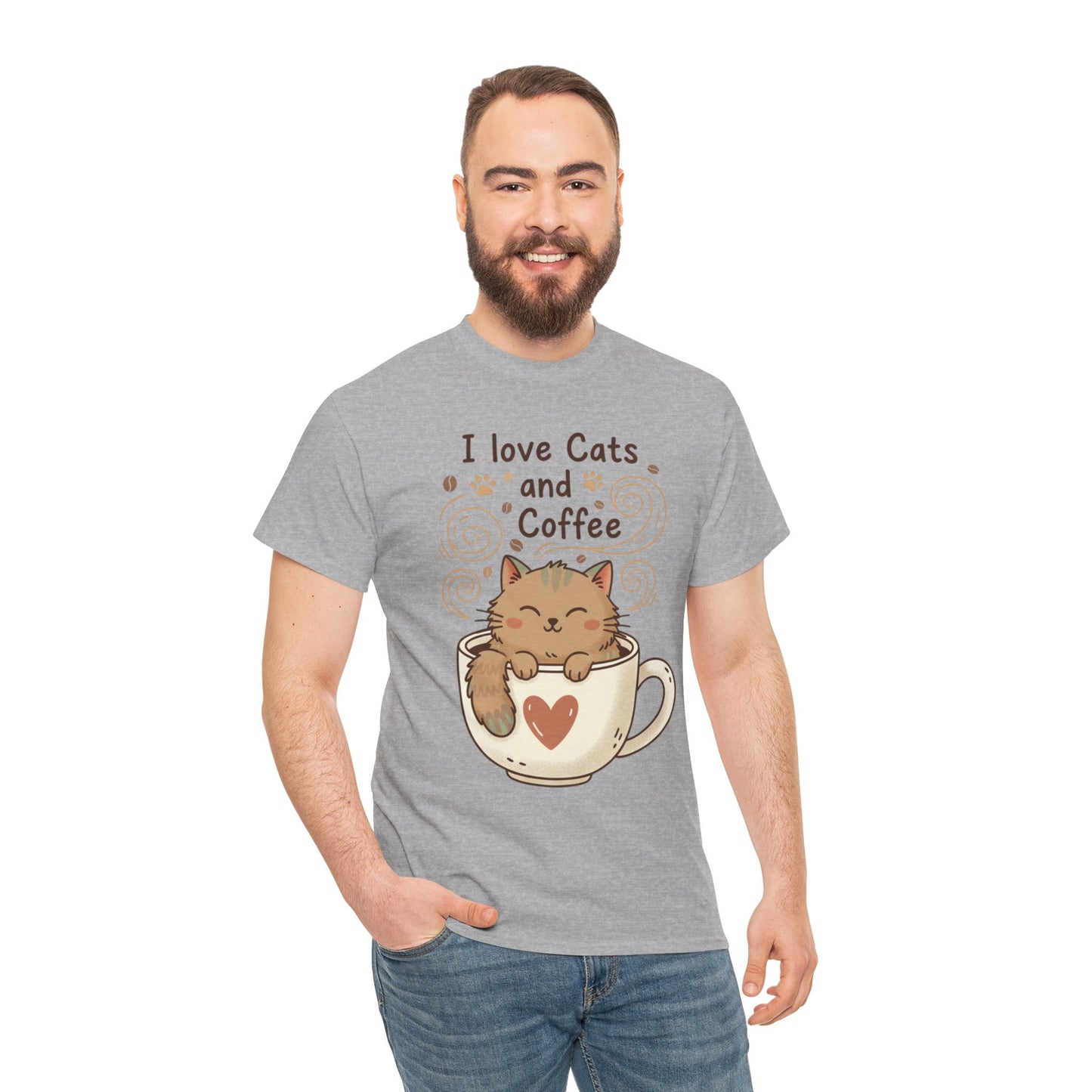 Cat and Coffee T‑Shirt — "I Love Cats and Coffee" Cute Cat in Mug Tee