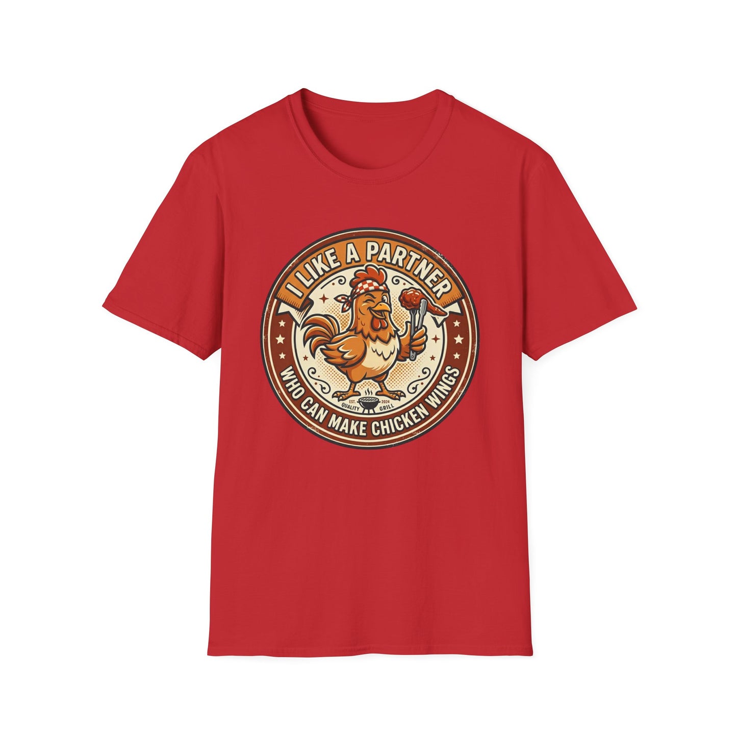 Funny Chicken Wings T-Shirt — "I Like A Partner Who Can Make Chicken Wings" Crew Tee