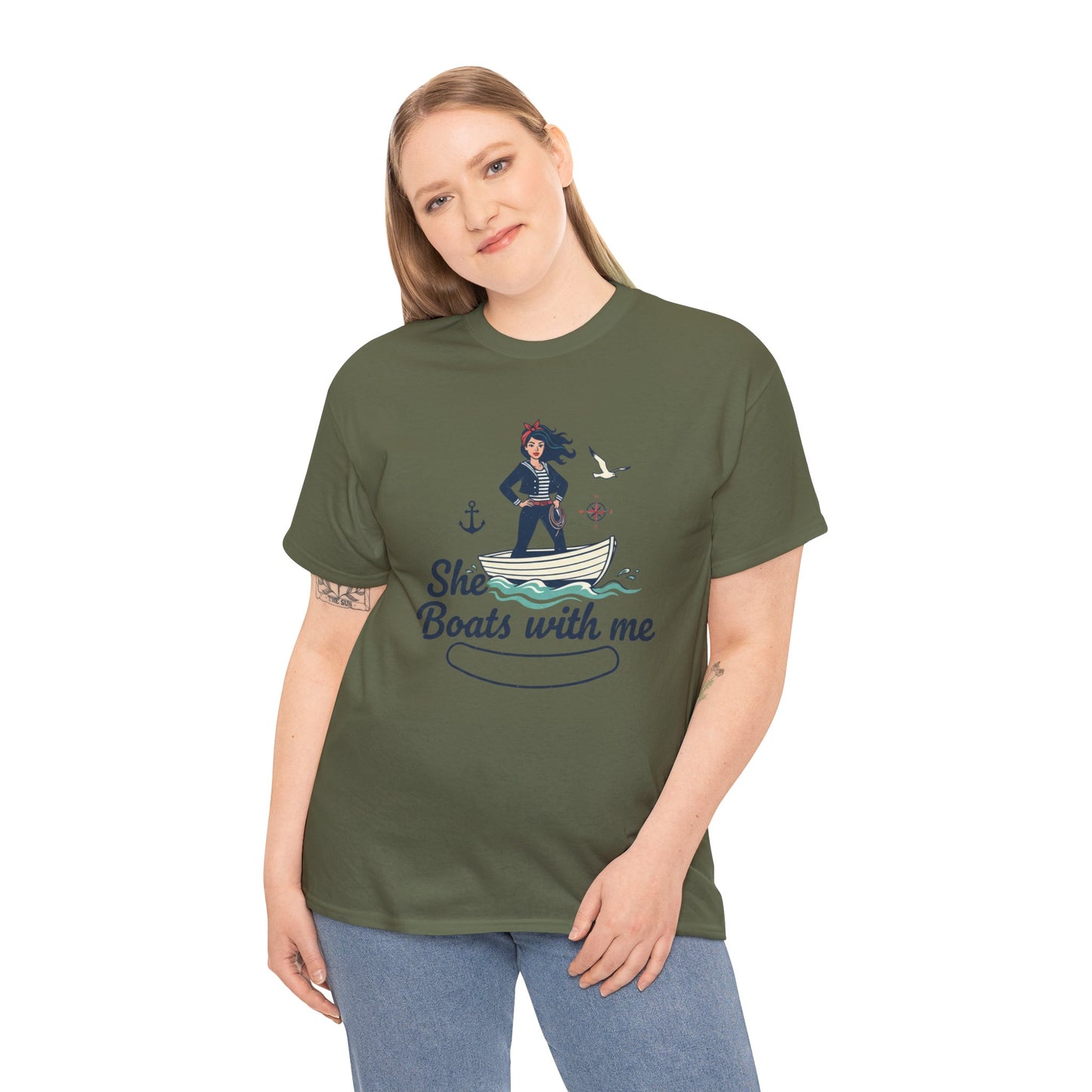 T-Shirt — "She Boats With Me" Nautical Couple Tee Printify