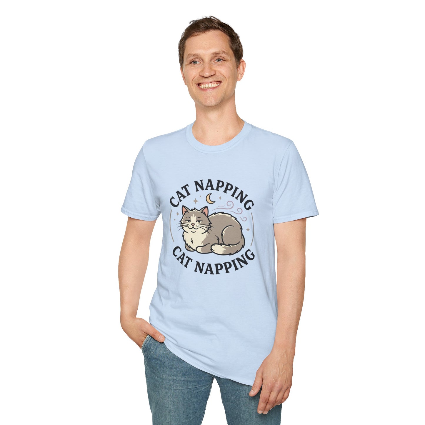 Cat Napping T-Shirt — Cute Sleeping Cat Graphic Tee for Cat Lovers
