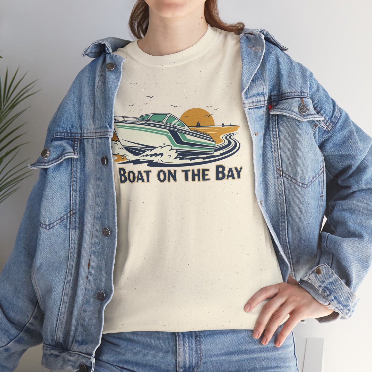 Boat on the Bay T-Shirt — Retro Motorboat Sunset Tee Printify