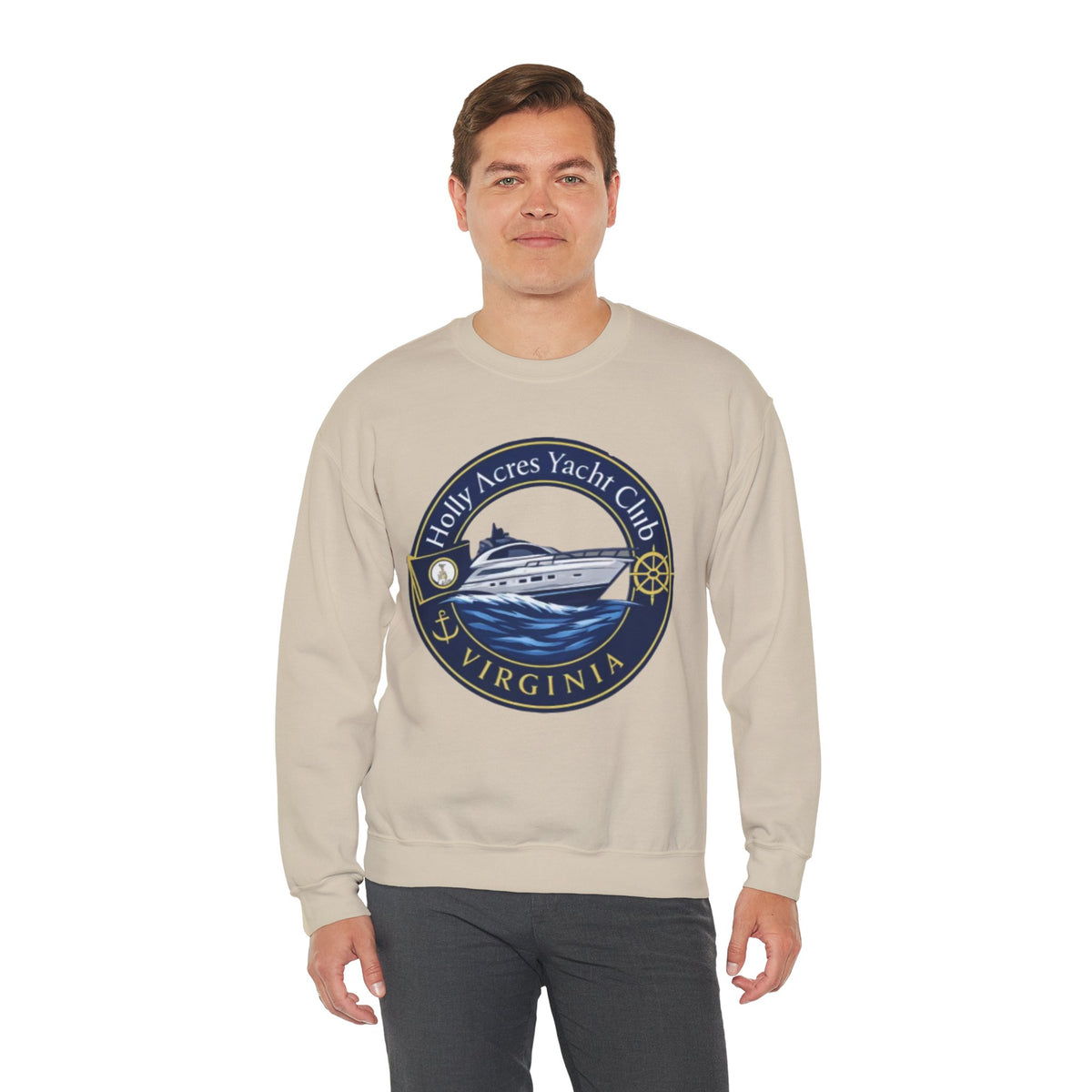 Virginia Yacht Club Crewneck Sweatshirt — "Holly Acres Yacht Club" Nautical Logo
