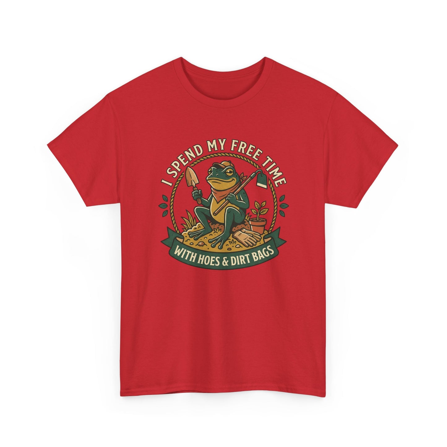 Gardening Frog T-Shirt — "I Spend My Free Time With Hoes & Dirt Bags" Funny Garden Tee