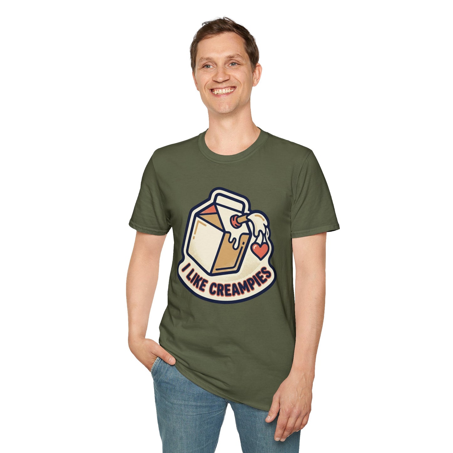 Cream Pie Cartoon T-Shirt — "I Like Creampies" Retro Milk Carton Graphic Tee