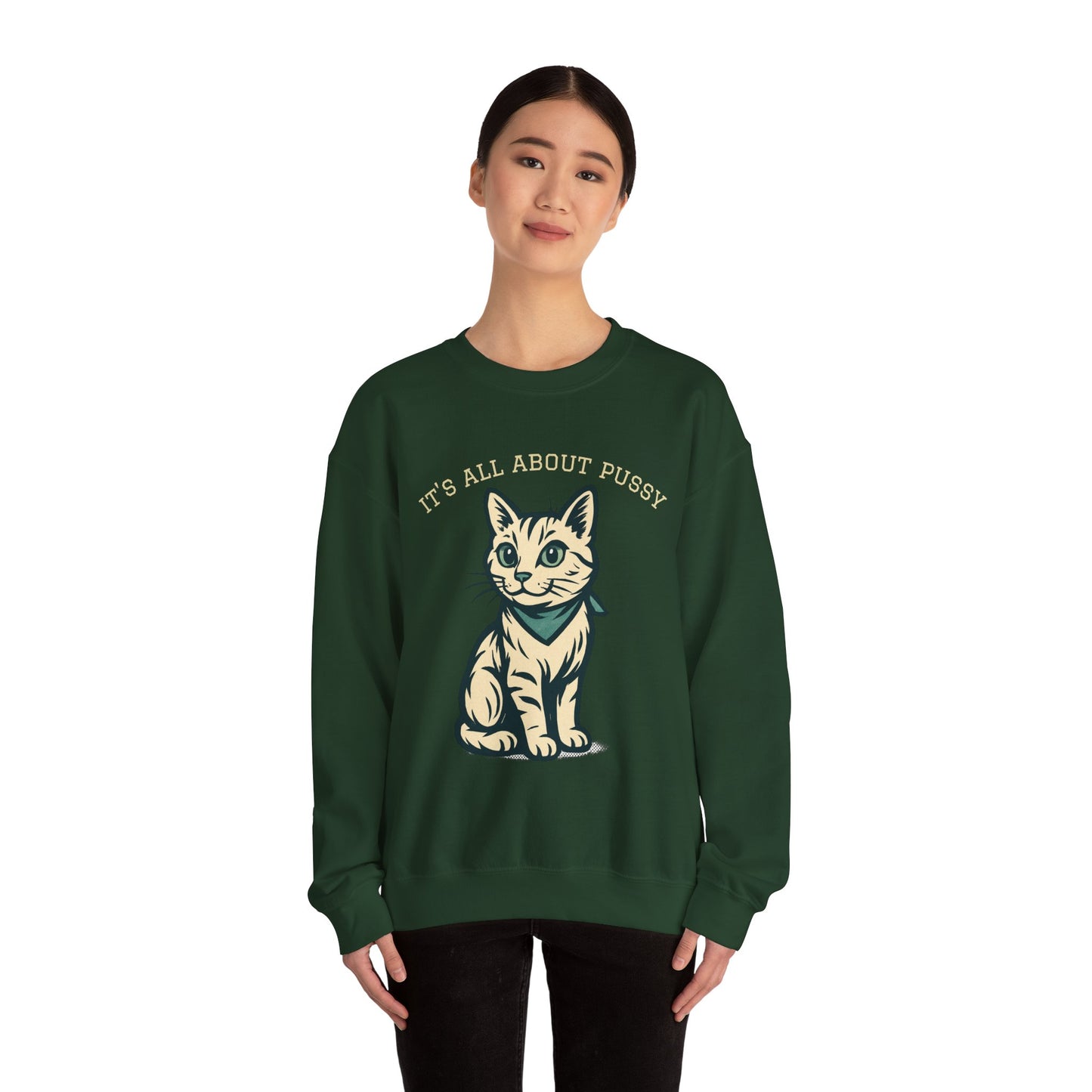 Cute Kitten Pullover Sweatshirt — Vintage Cat Illustration Crewneck