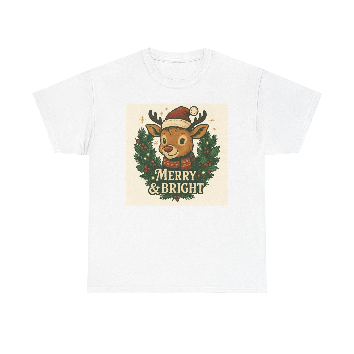 Merry & Bright Reindeer Christmas T-Shirt Printify