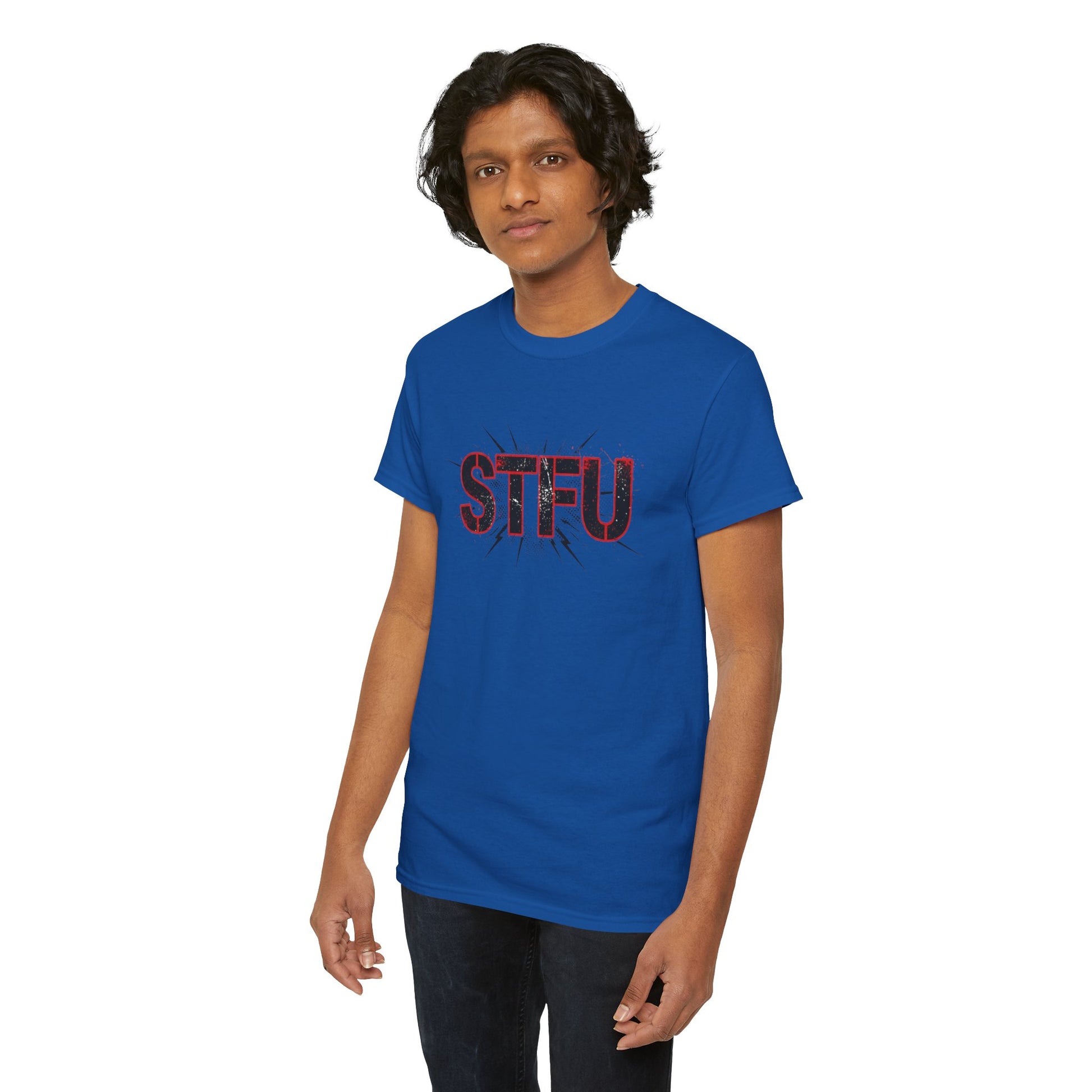 STFU Graphic Tee — Bold Distressed Text Shirt for Statement Style Printify