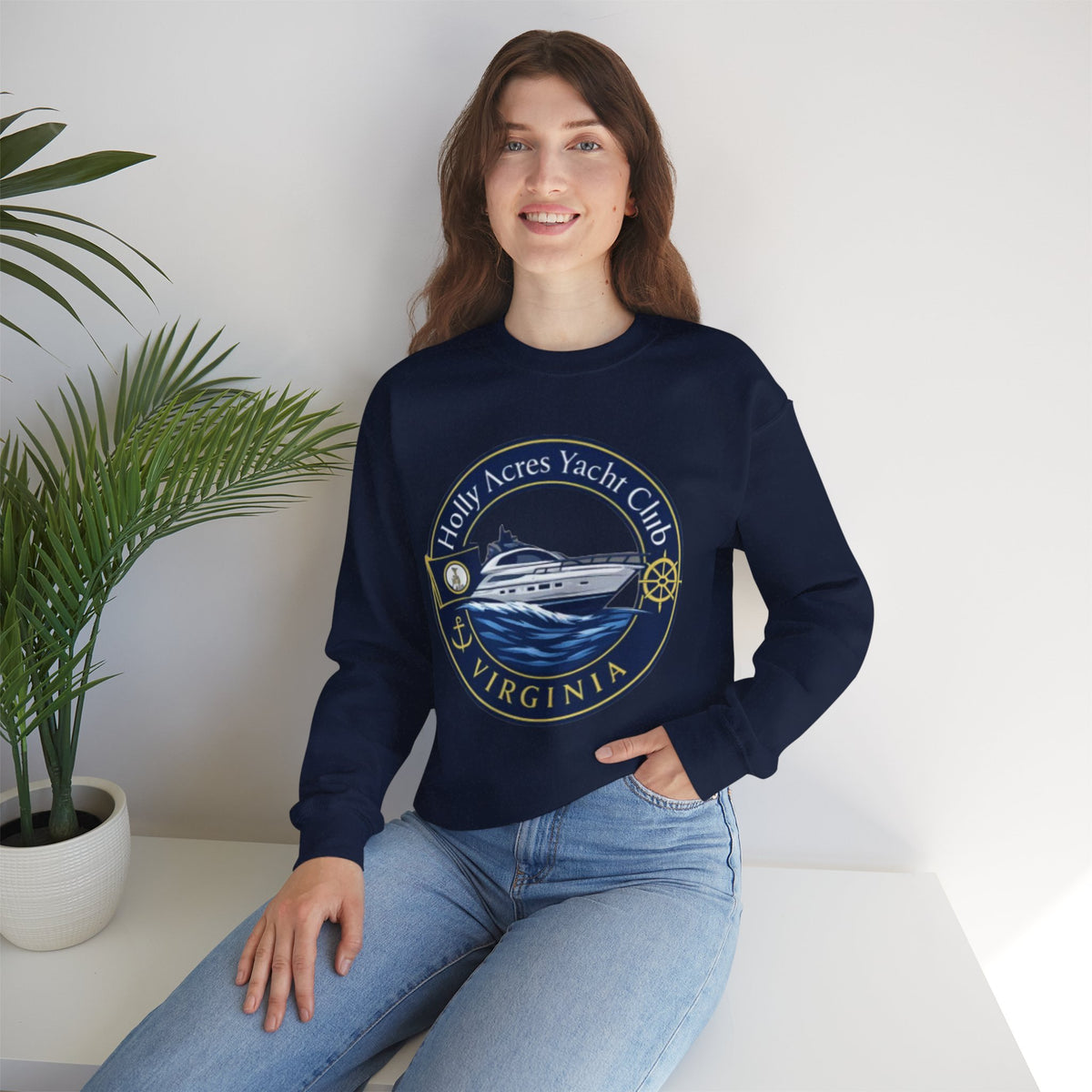 Virginia Yacht Club Crewneck Sweatshirt — "Holly Acres Yacht Club" Nautical Logo