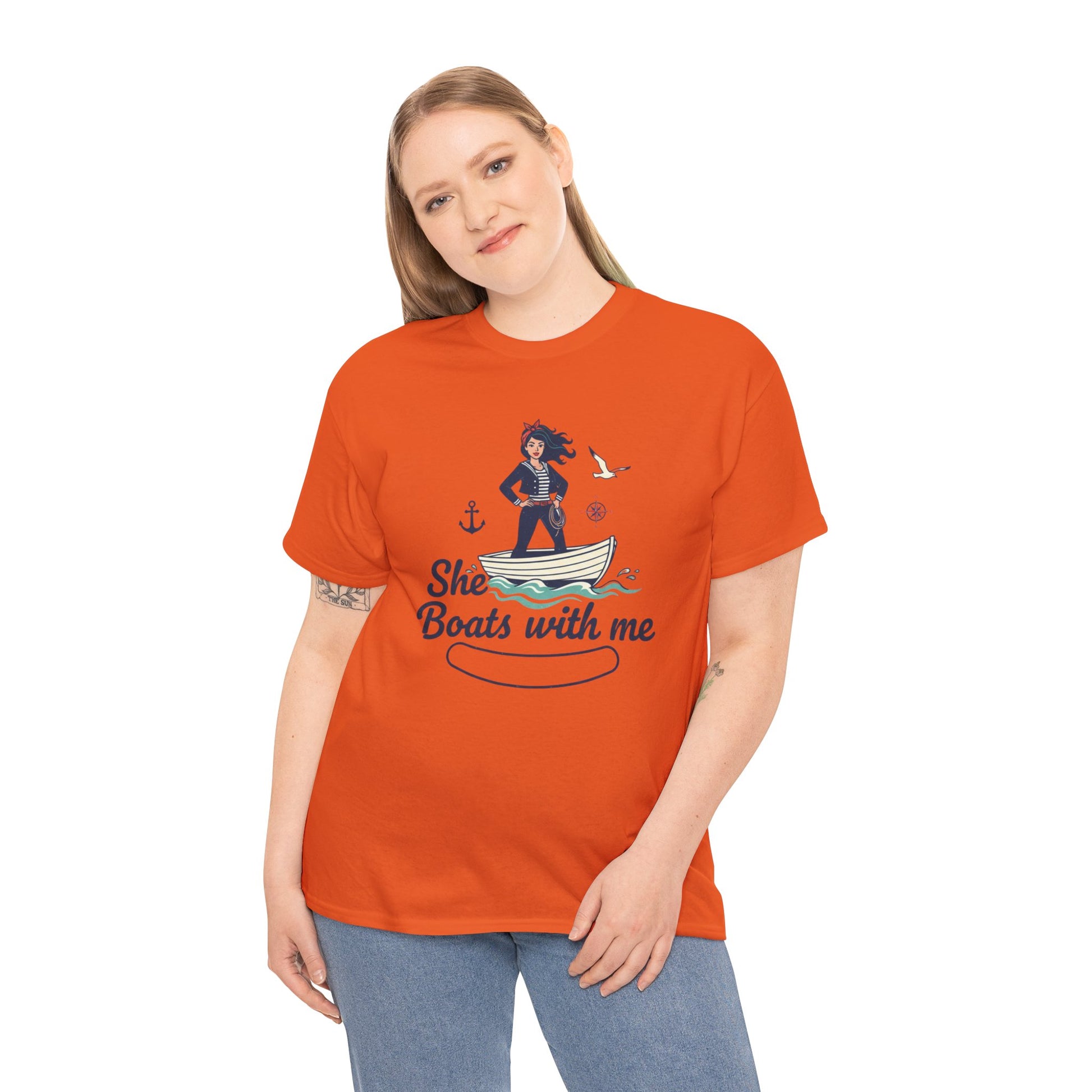 T-Shirt — "She Boats With Me" Nautical Couple Tee Printify