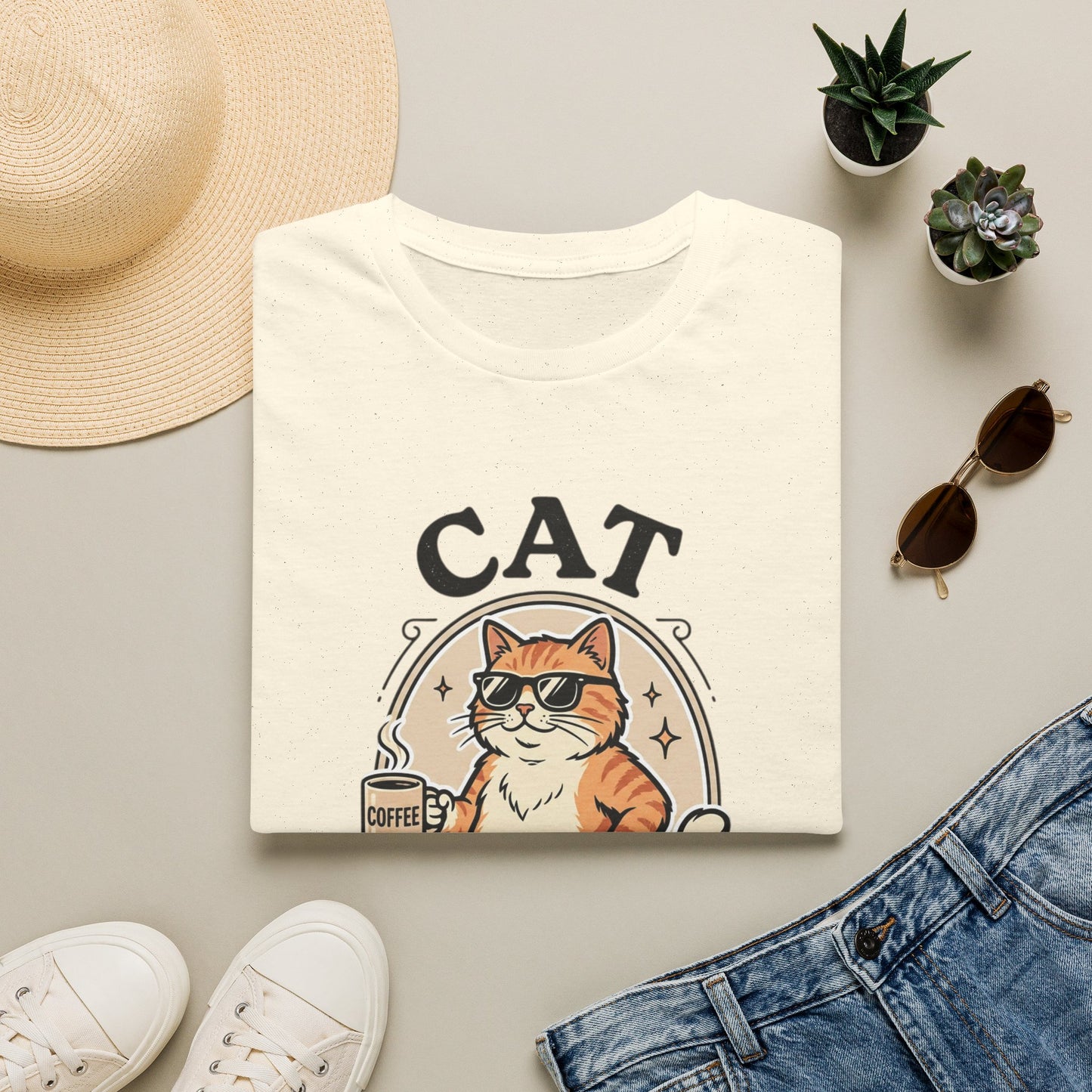 Cat Dad T‑Shirt — Cool Cat with Coffee Graphic Tee