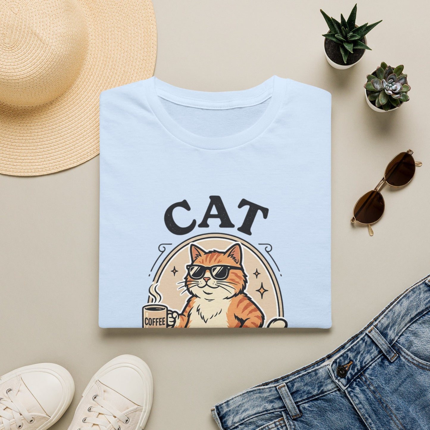 Cat Dad T‑Shirt — Cool Cat with Coffee Graphic Tee