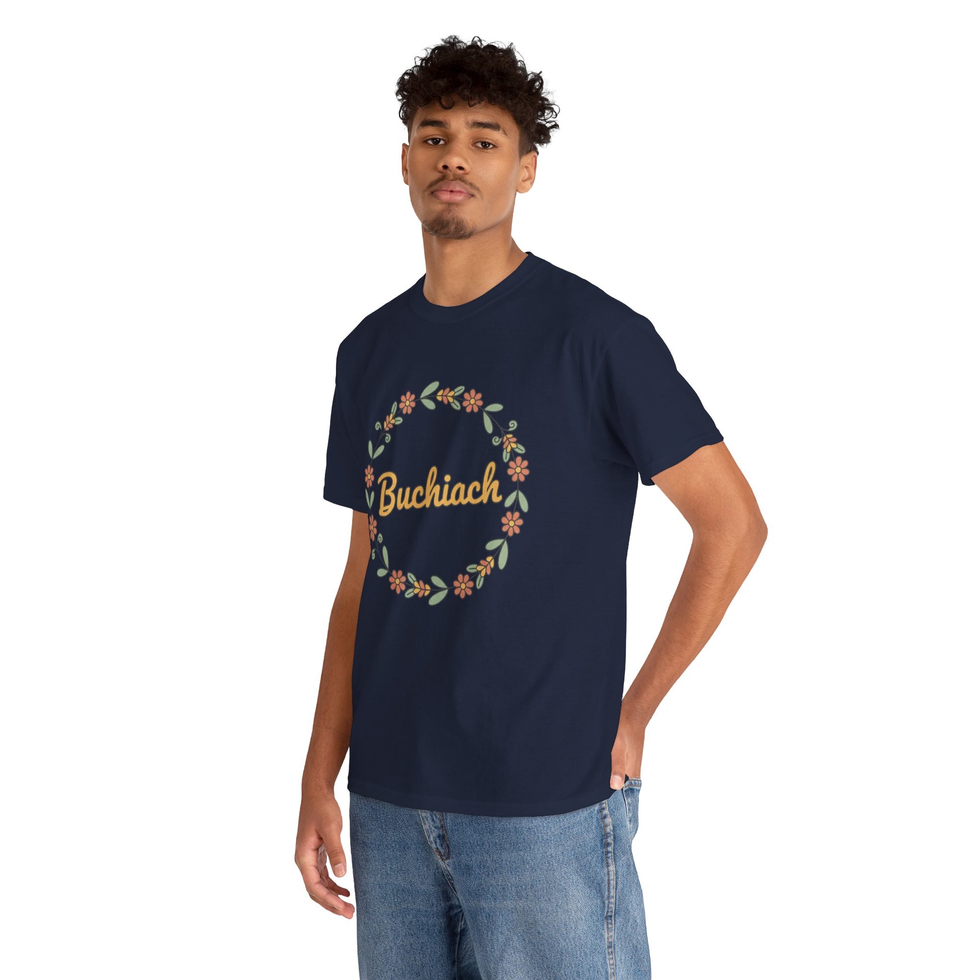 Buchiach Floral Wreath T-Shirt — Retro Script Garden Tee Printify