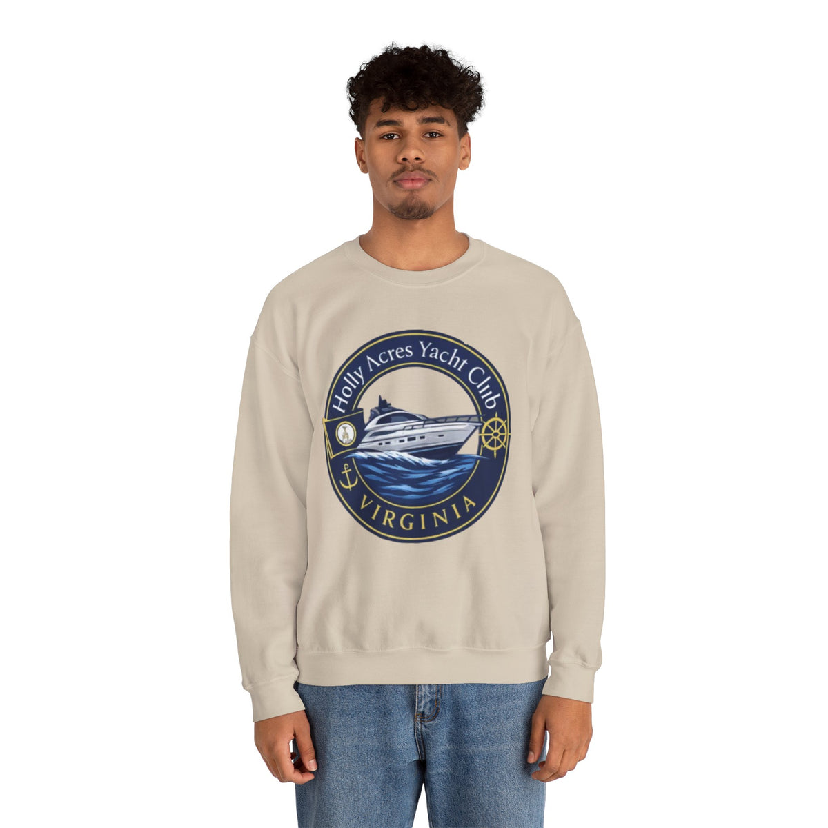 Virginia Yacht Club Crewneck Sweatshirt — "Holly Acres Yacht Club" Nautical Logo