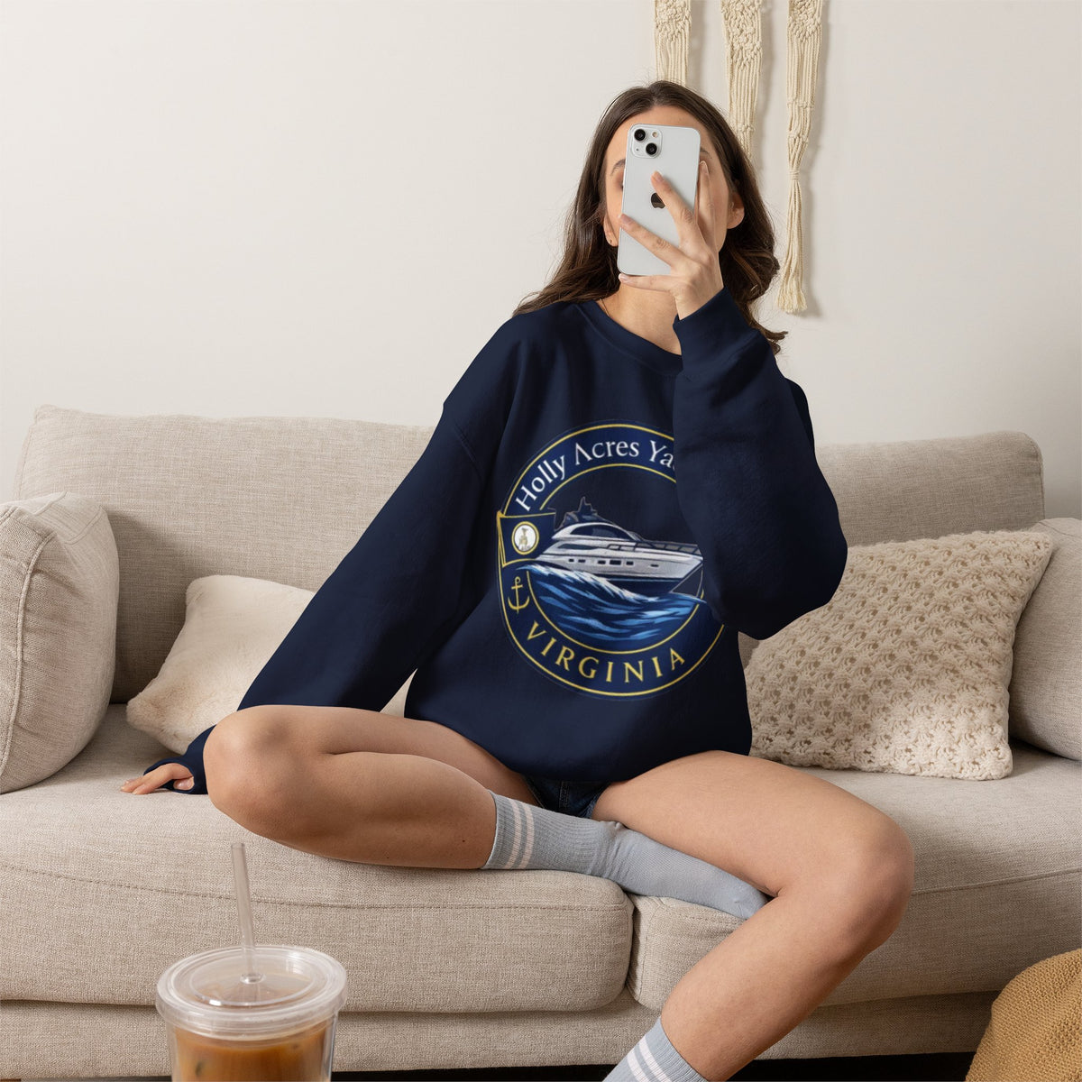 Virginia Yacht Club Crewneck Sweatshirt — "Holly Acres Yacht Club" Nautical Logo