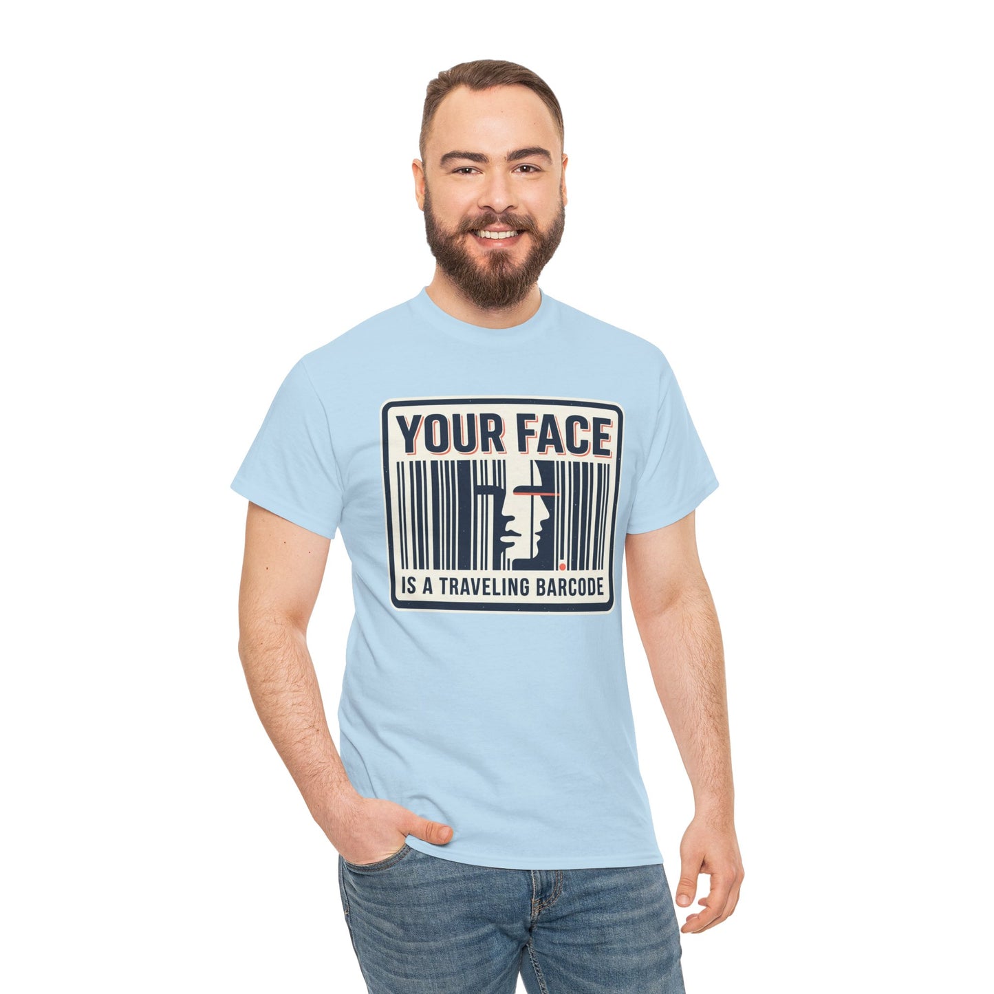 "Your Face Is a Traveling Barcode" Graphic Tee
