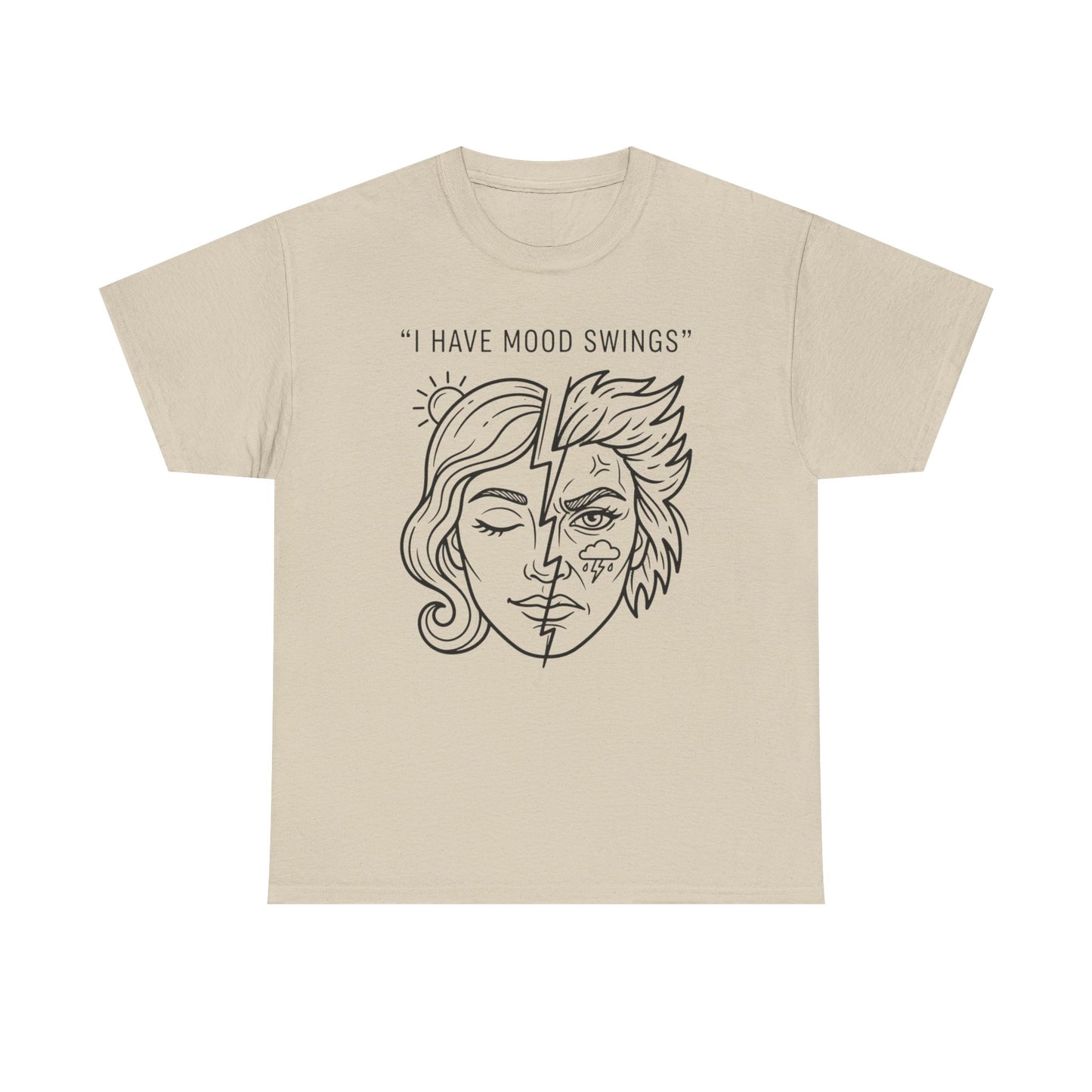 Mood Swings Graphic Tee — Split Face Line Art "I Have Mood Swings" T-Shirt Printify
