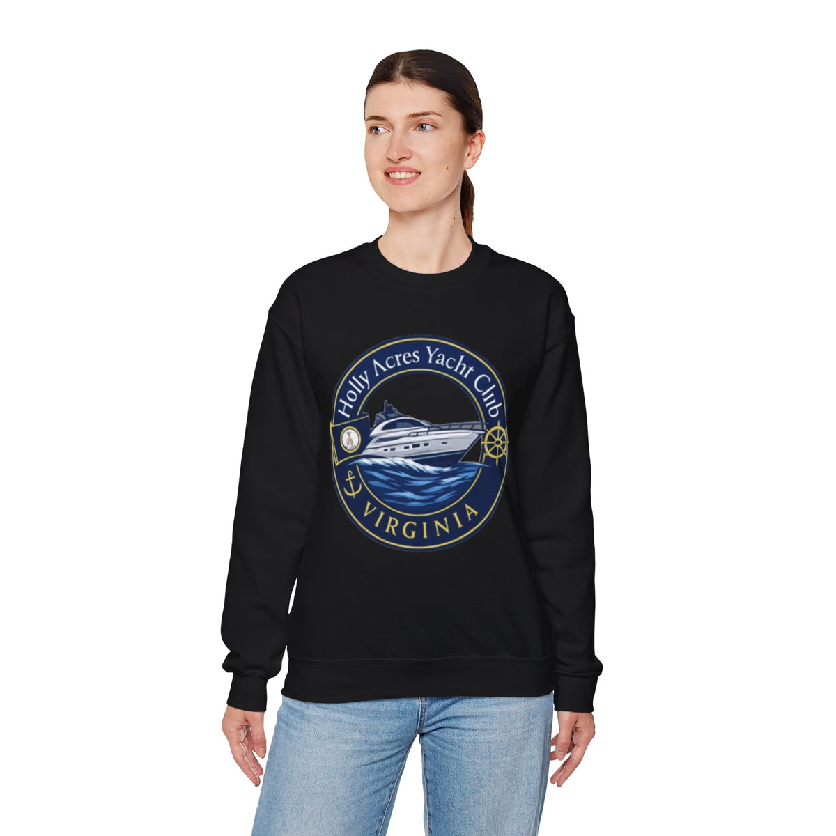 Virginia Yacht Club Crewneck Sweatshirt — "Holly Acres Yacht Club" Nautical Logo