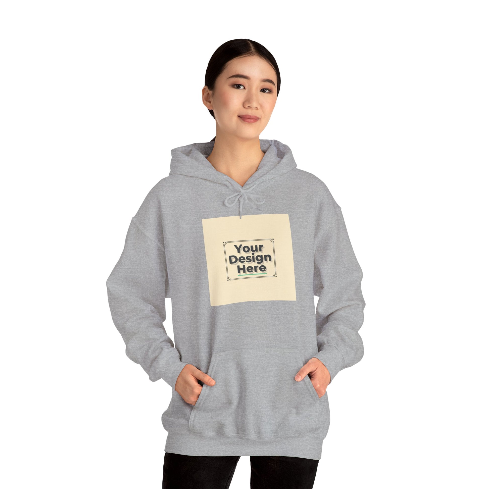 Custom Classic White Hoodie with Centered Square Design Mockup Printify