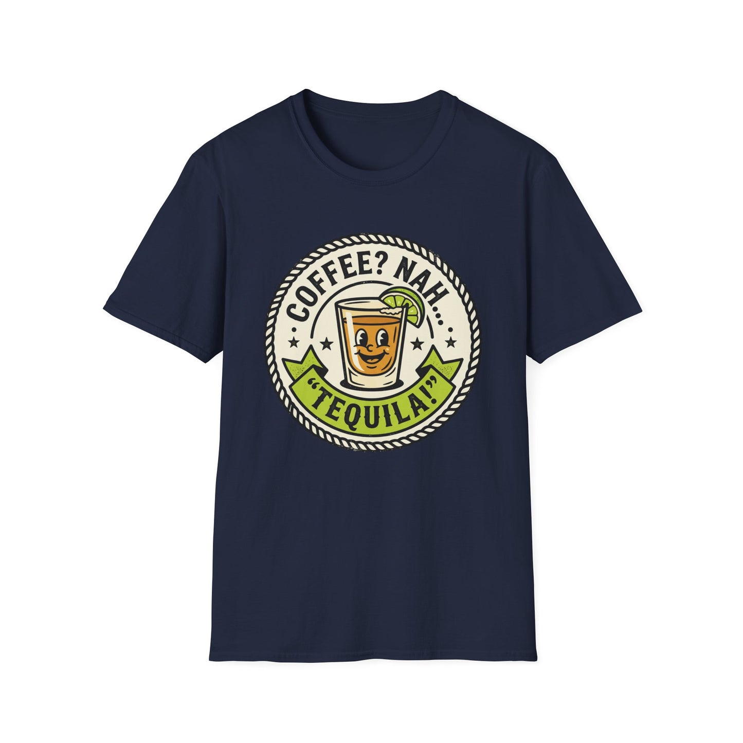 Coffee? Nah, Tequila! T-Shirt – Funny Shot Glass Graphic Tee for Party Lovers