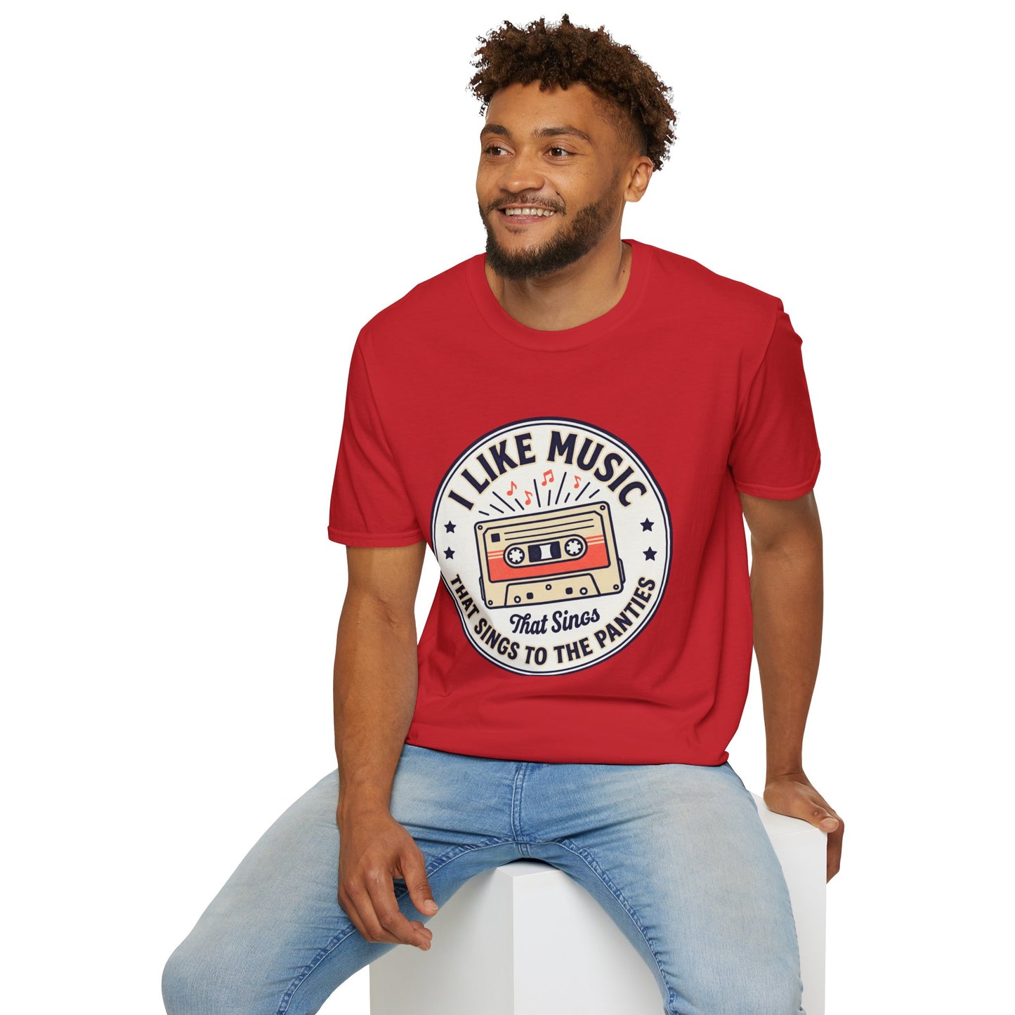 Retro Cassette T-Shirt — "I Like Music That Sings to the Pants" Vintage Music Tee