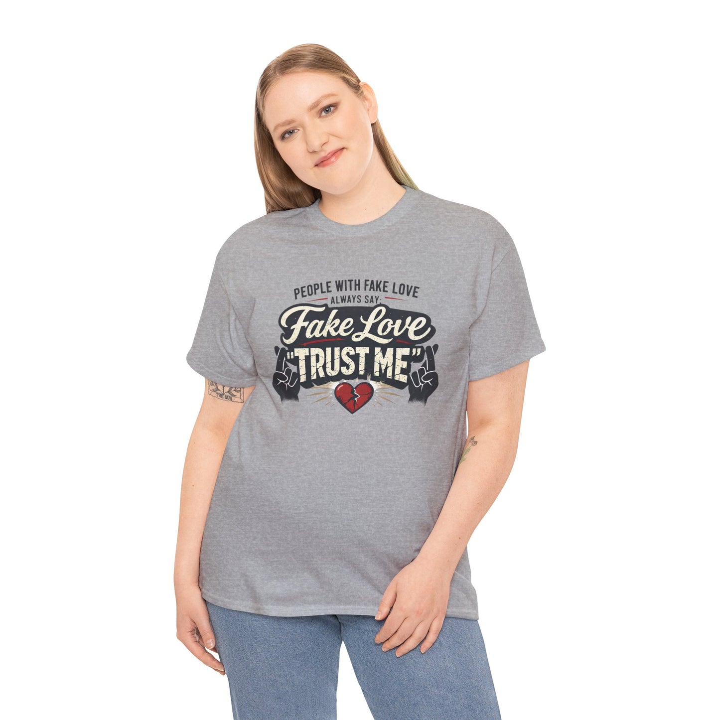 Fake Love Trust Me T-Shirt – Vintage Tattoo Heart Graphic Tee