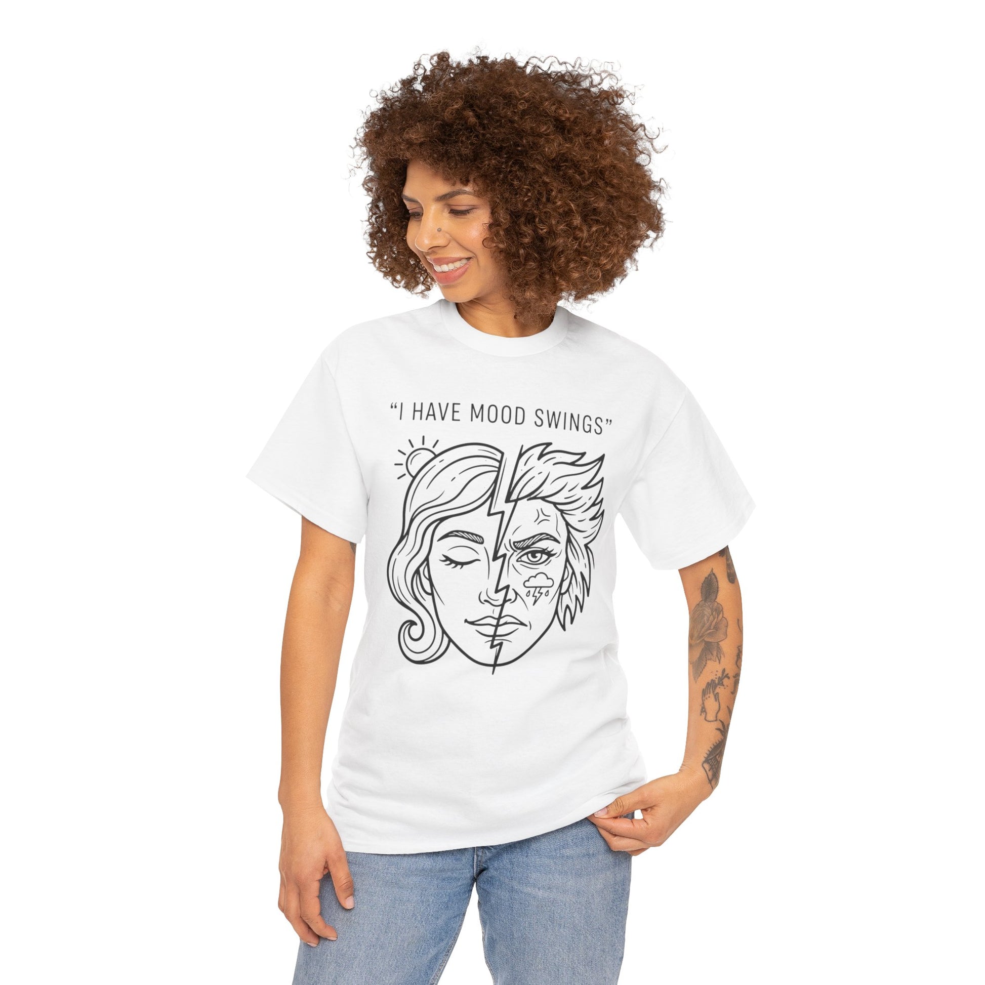 Mood Swings Graphic Tee — Split Face Line Art "I Have Mood Swings" T-Shirt Printify