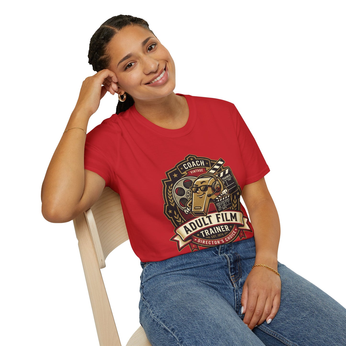 Adult Film Trainer T-Shirt — Vintage Director’s Coach Movie Reel Tee Printify