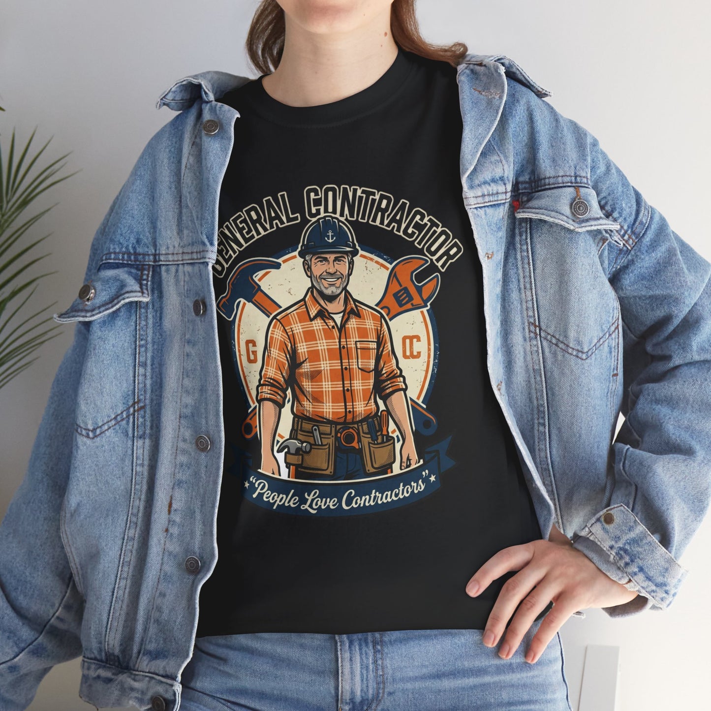 General Contractor T-Shirt — Vintage Construction Worker Logo Tee Printify