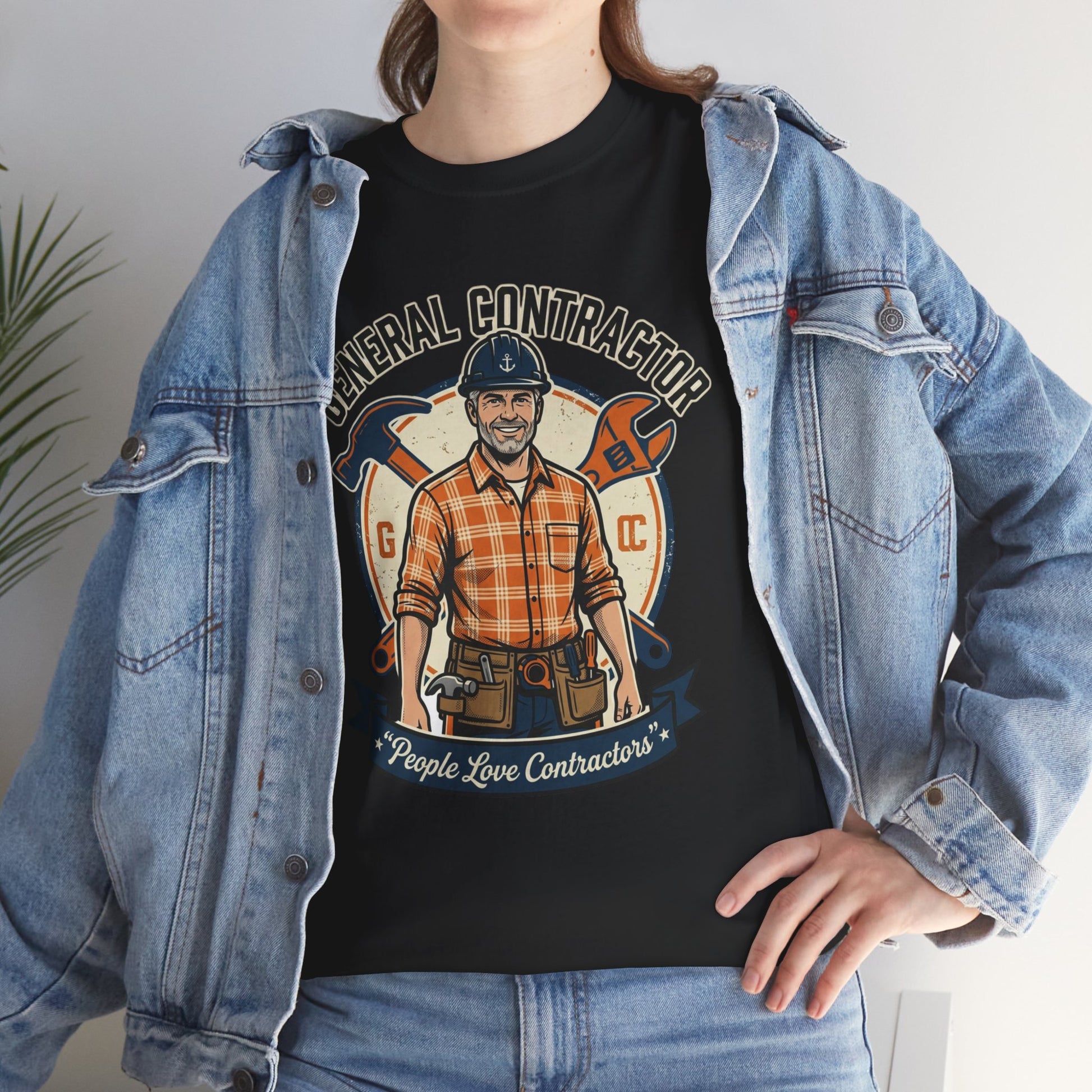 General Contractor T-Shirt — Vintage Construction Worker Logo Tee Printify