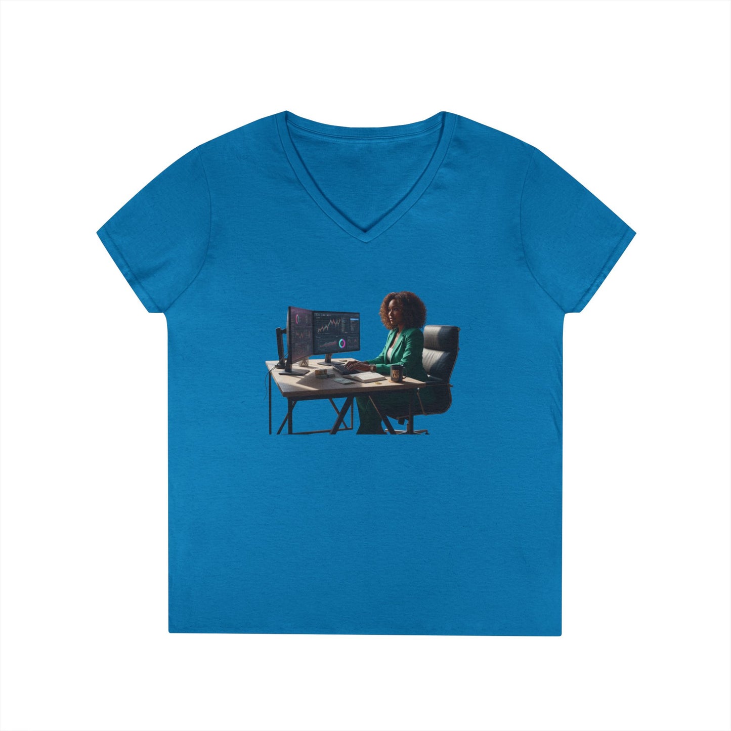 Programmer at Work V-Neck Tee — Female Coder Graphic Shirt