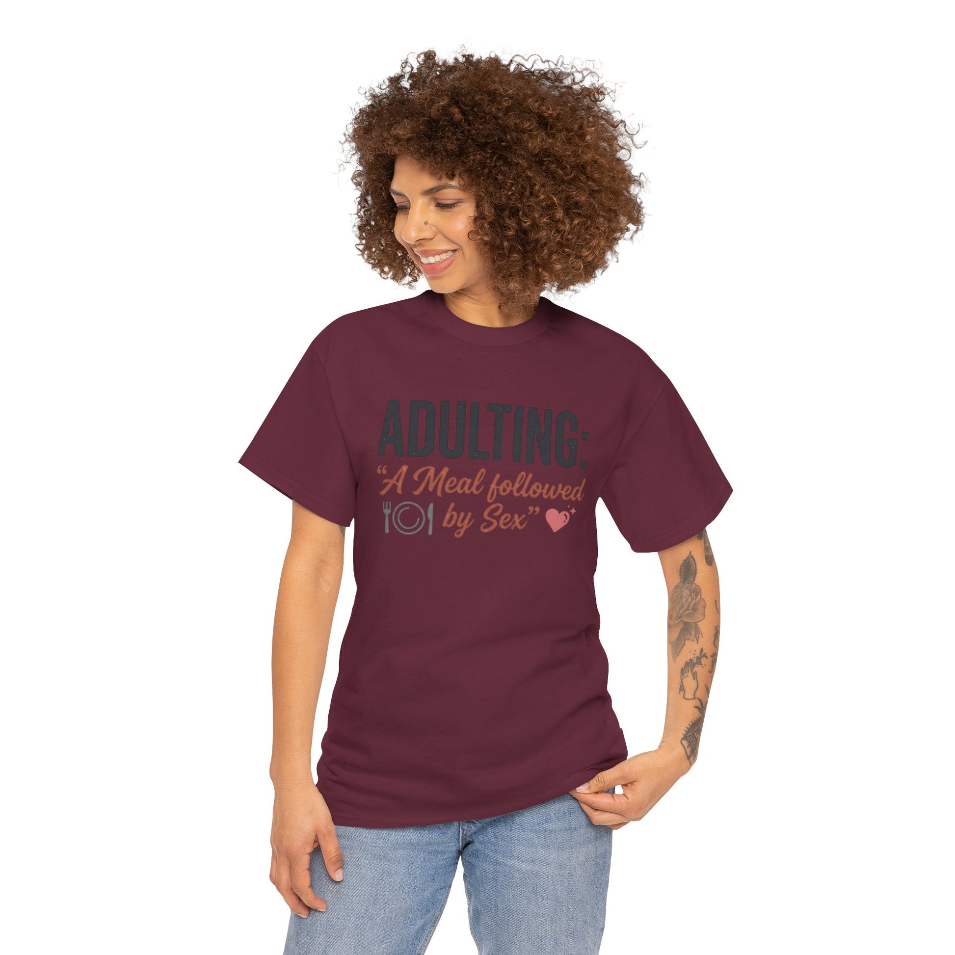 Adulting T‑Shirt – "Adulting: A Meal Followed by Sex" Funny Graphic Tee Printify