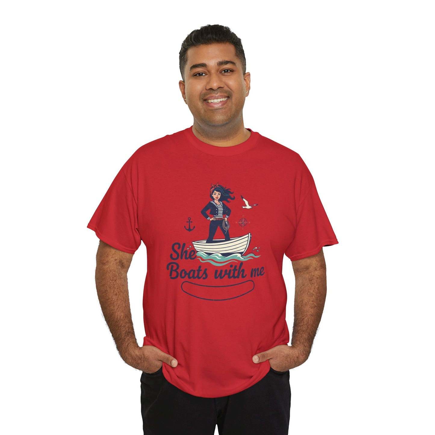 T-Shirt — "She Boats With Me" Nautical Couple Tee Printify