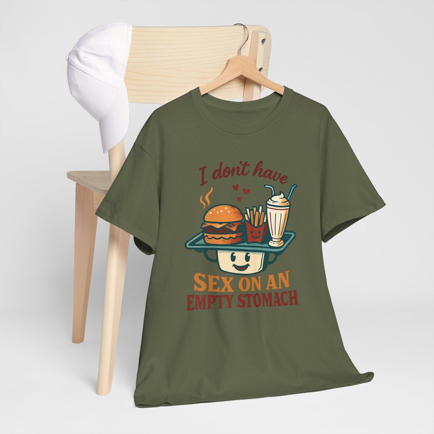 "I Don't Have Sex on an Empty Stomach" Burger & Milkshake Funny T-Shirt